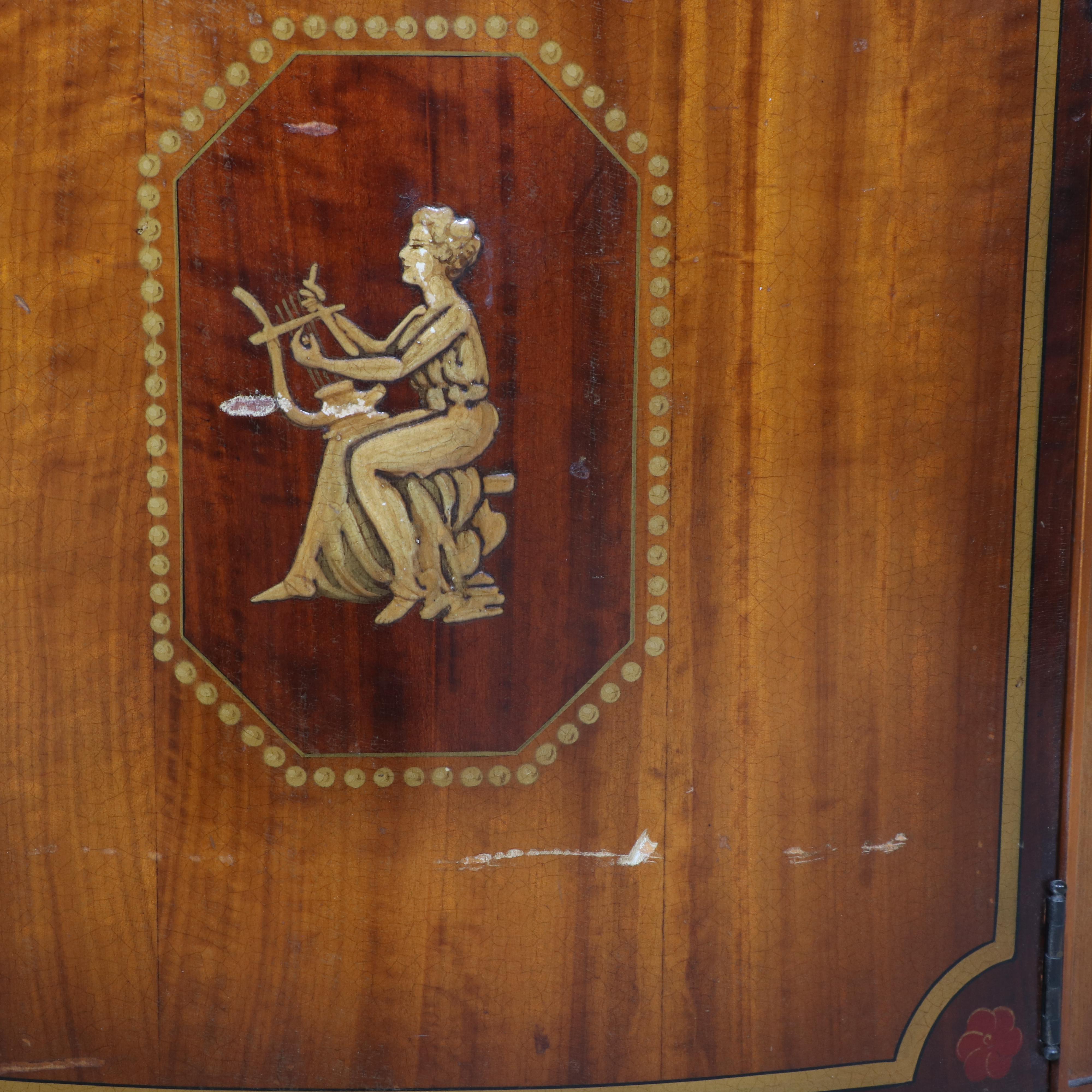 Imperial Furniture Adam Style Painted and Parcel-Gilt Satinwood Demilune Cabinet