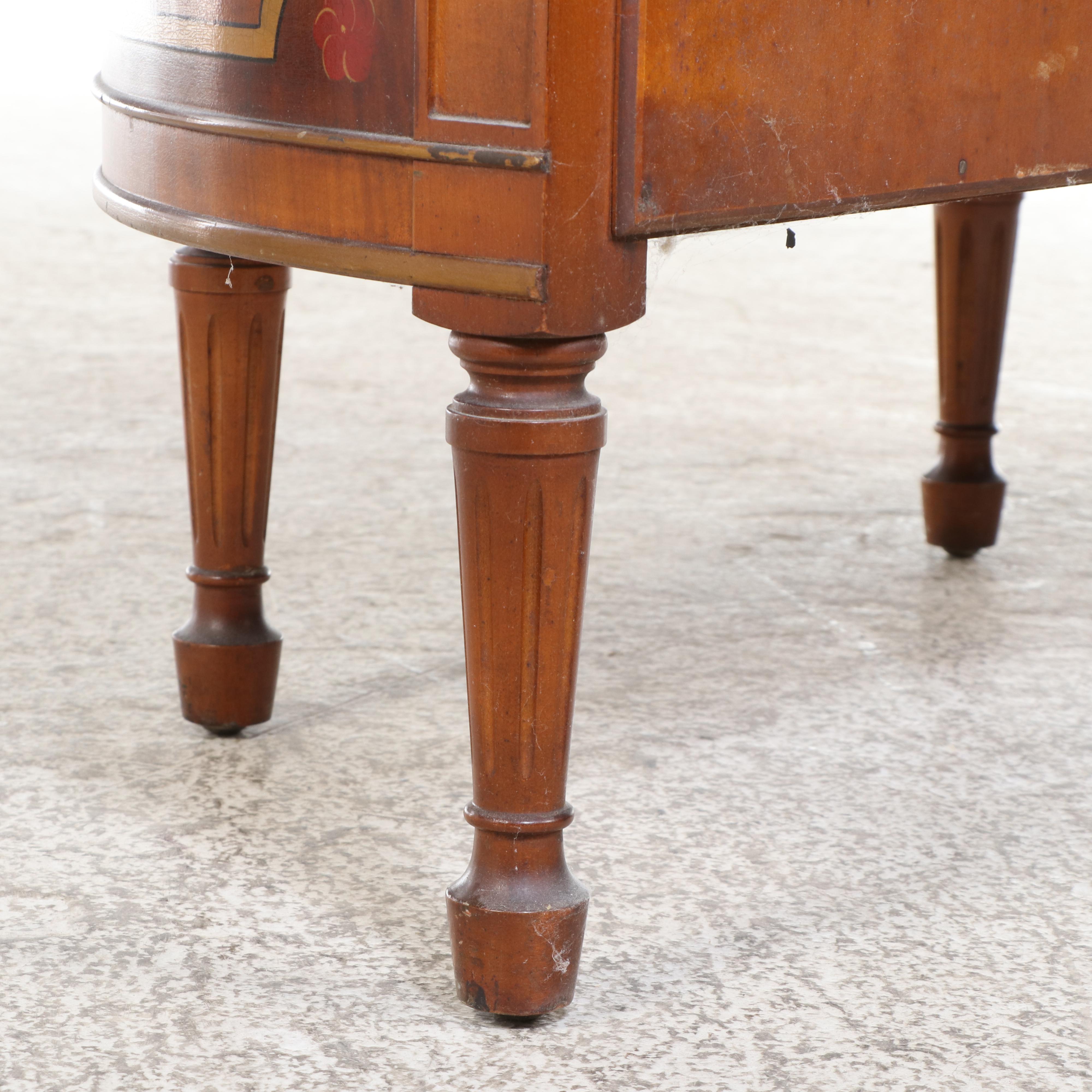 Imperial Furniture Adam Style Painted and Parcel-Gilt Satinwood Demilune Cabinet