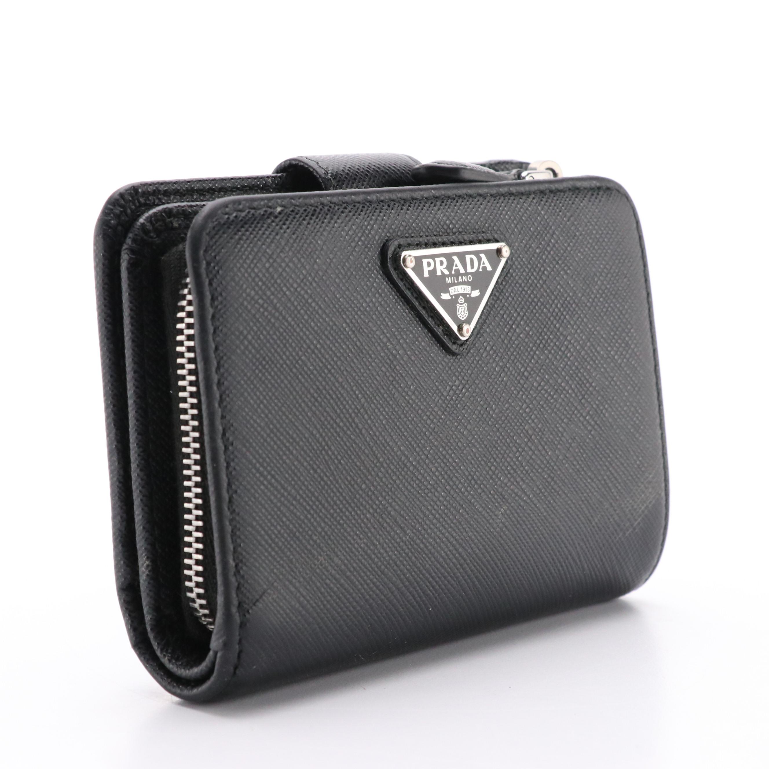 Prada Black Saffiano Leather Compact Wallet