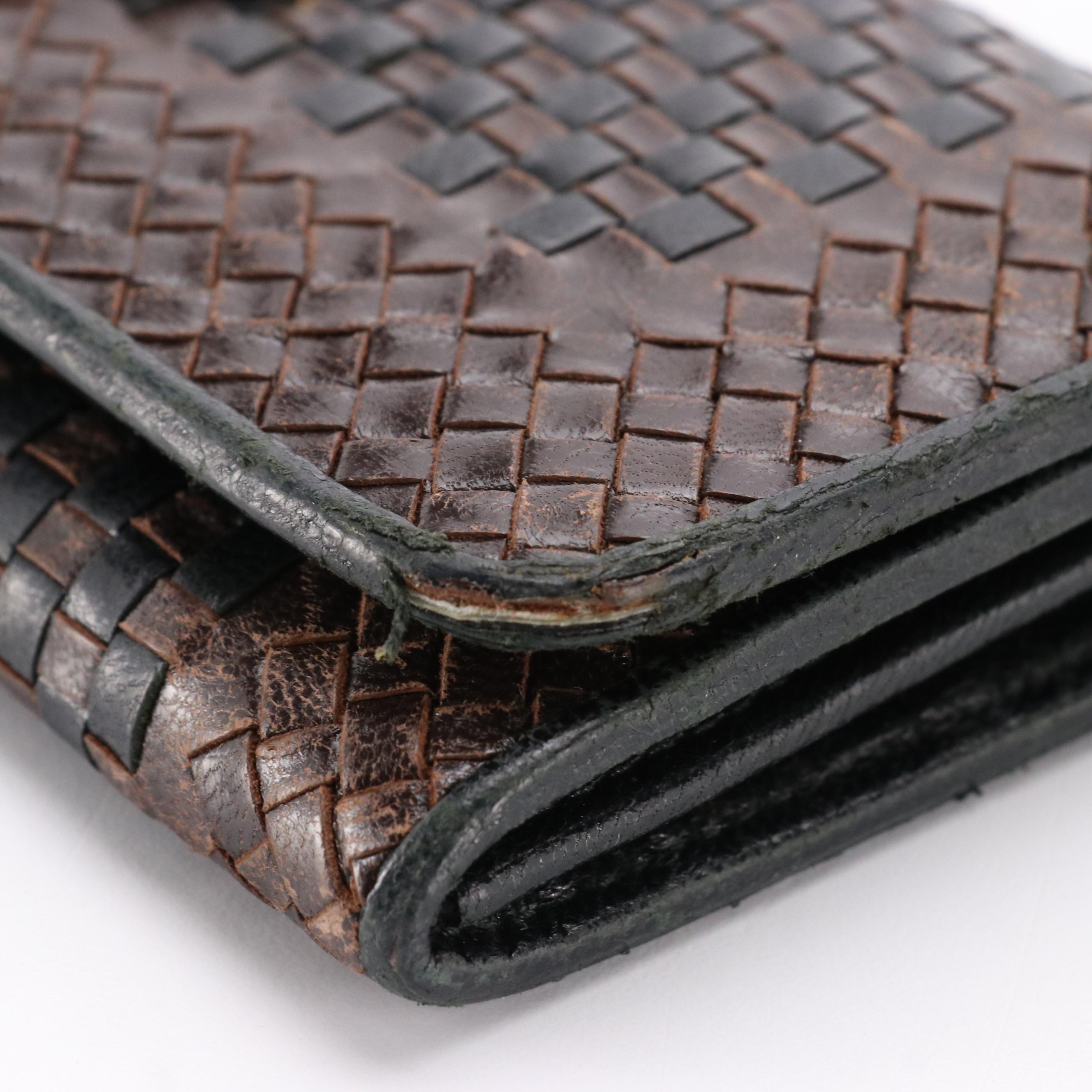 Prada Black and Brown Woven Leather Continental Wallet With Box