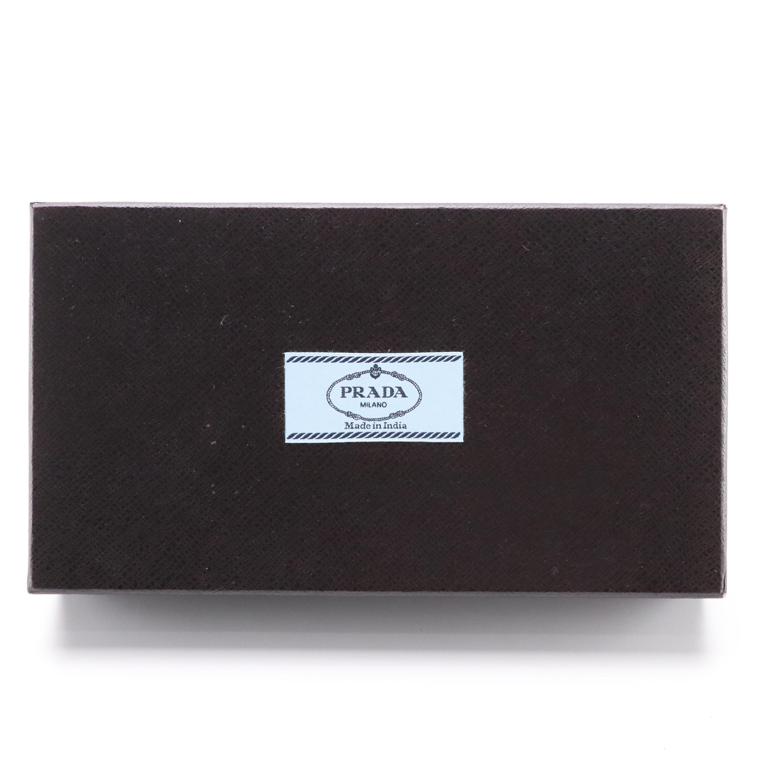 Prada Black and Brown Woven Leather Continental Wallet With Box