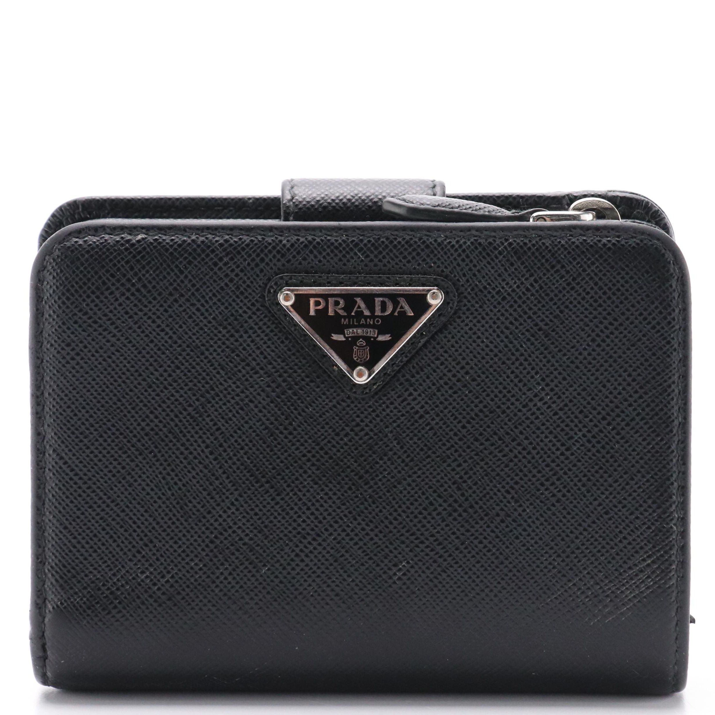 Prada Black Saffiano Leather Compact Wallet