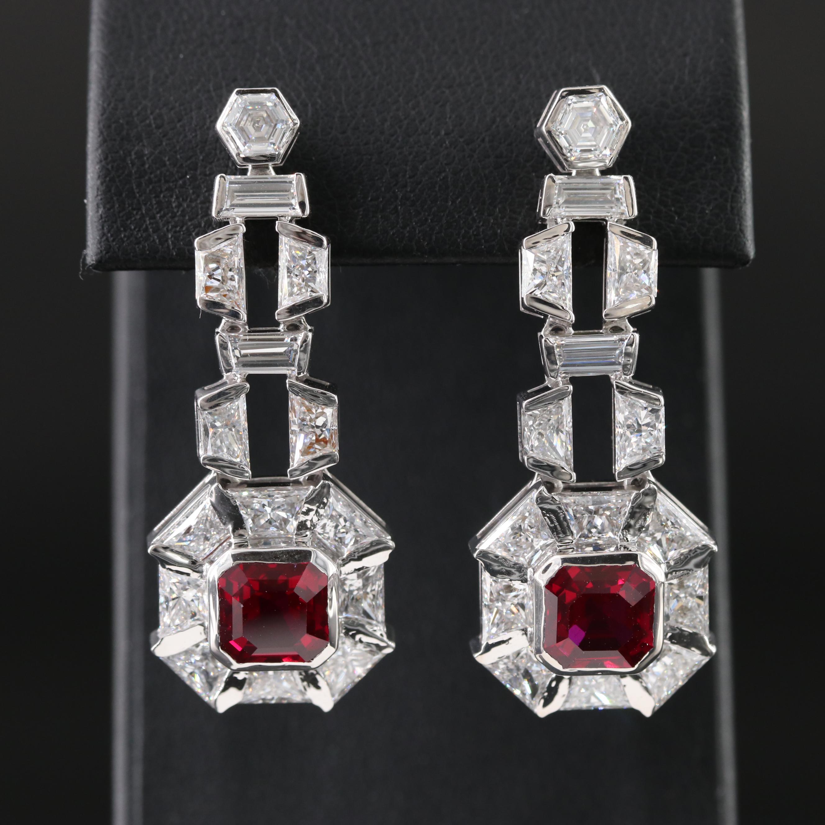 14K 4.81 CTW Ruby and 9.21 CTW Lab Grown Diamond Earrings