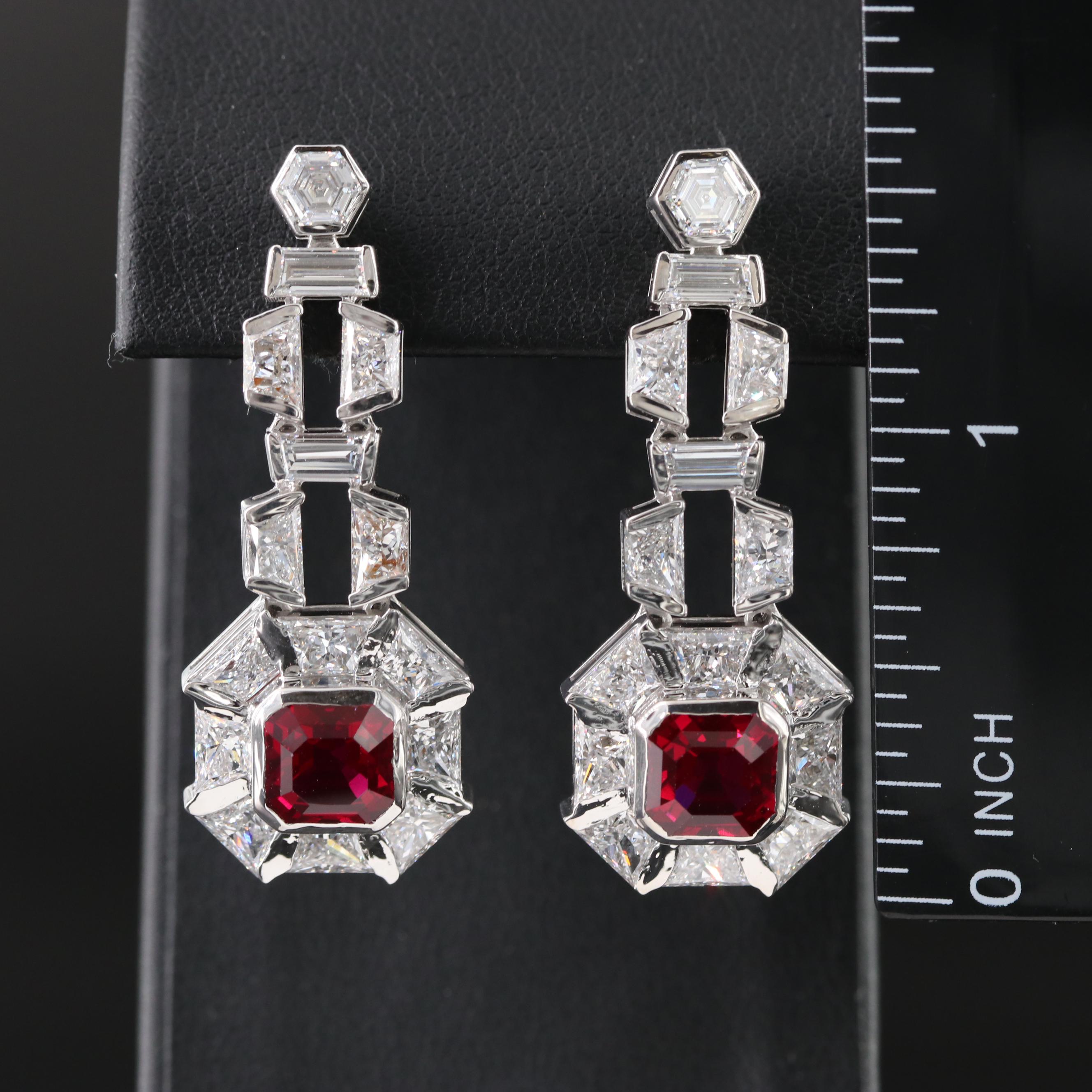 14K 4.81 CTW Ruby and 9.21 CTW Lab Grown Diamond Earrings