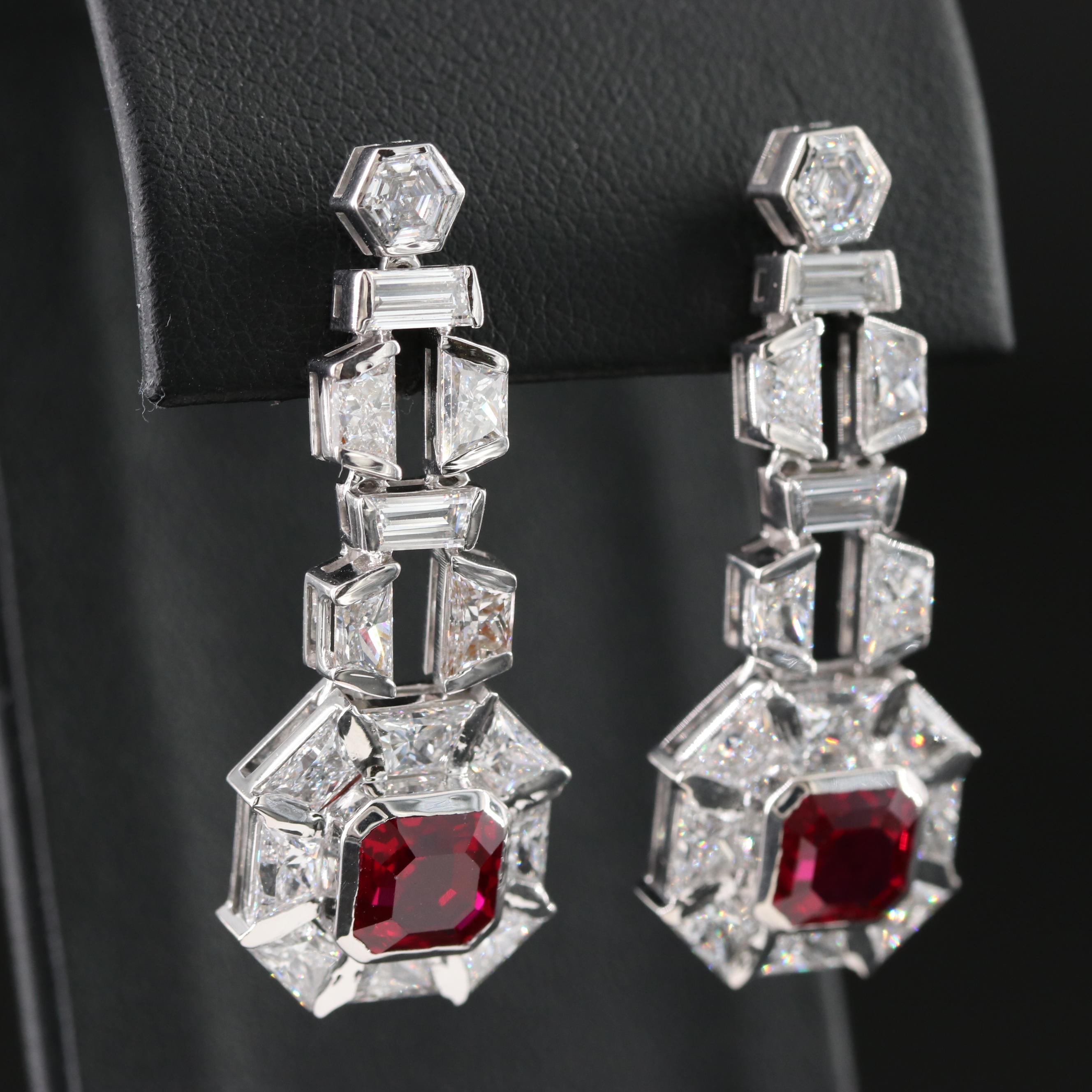 14K 4.81 CTW Ruby and 9.21 CTW Lab Grown Diamond Earrings