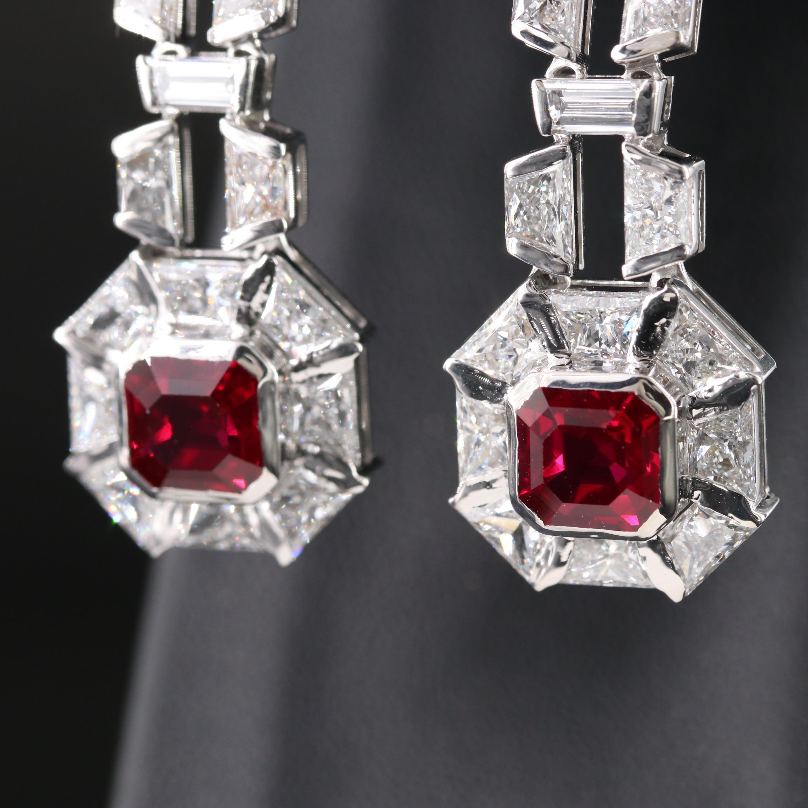 14K 4.81 CTW Ruby and 9.21 CTW Lab Grown Diamond Earrings