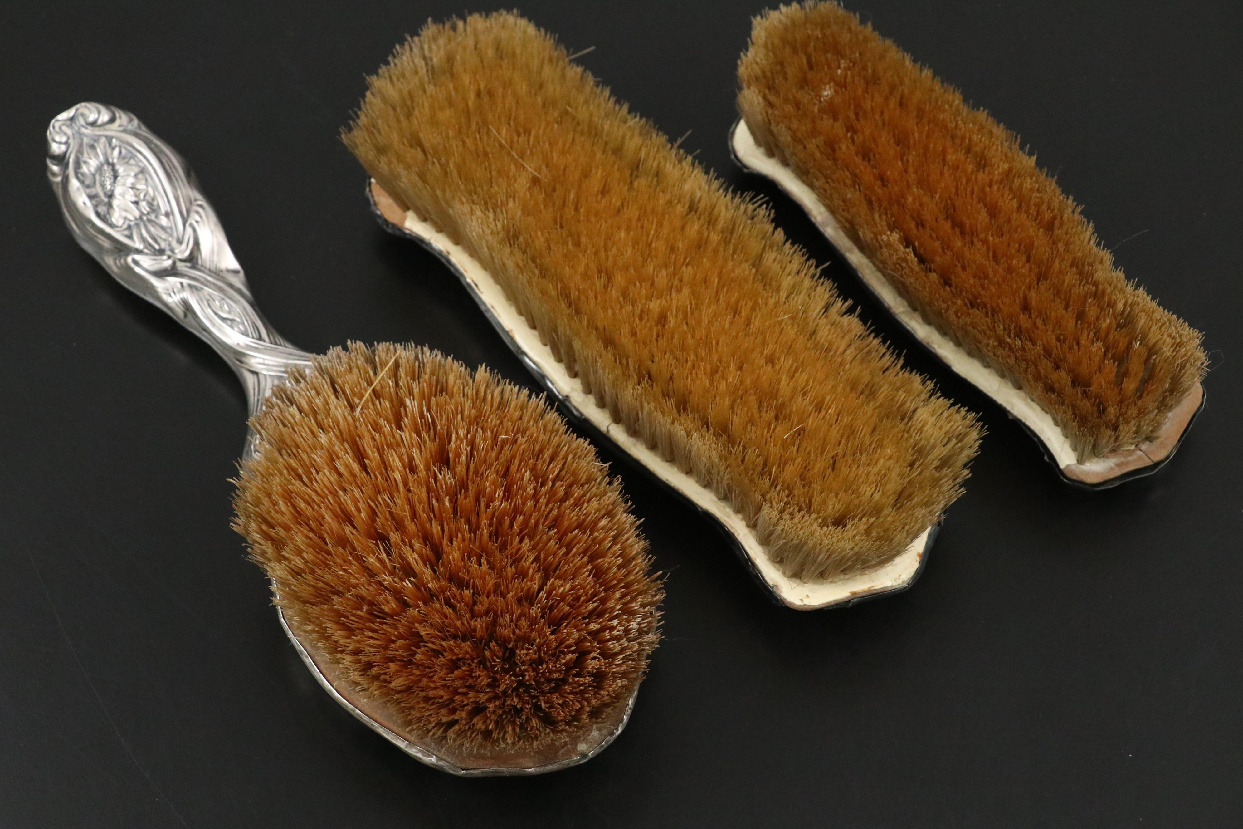 Unger Brothers Art Nouveau Sterling Silver Vanity Set with Other Clothes Brushes