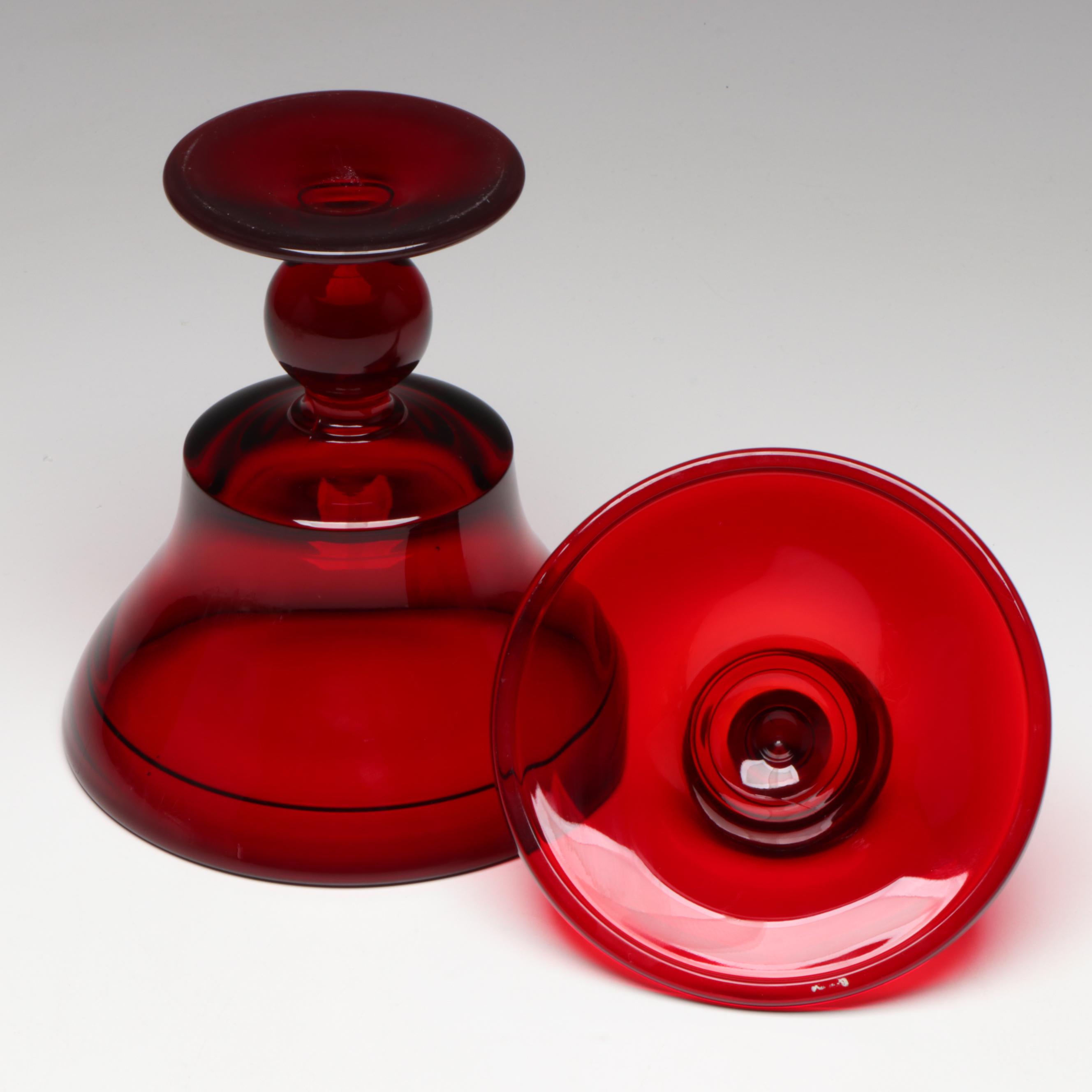 Zwiesel Glas Ruby Glass Basket, Compote, and Vases