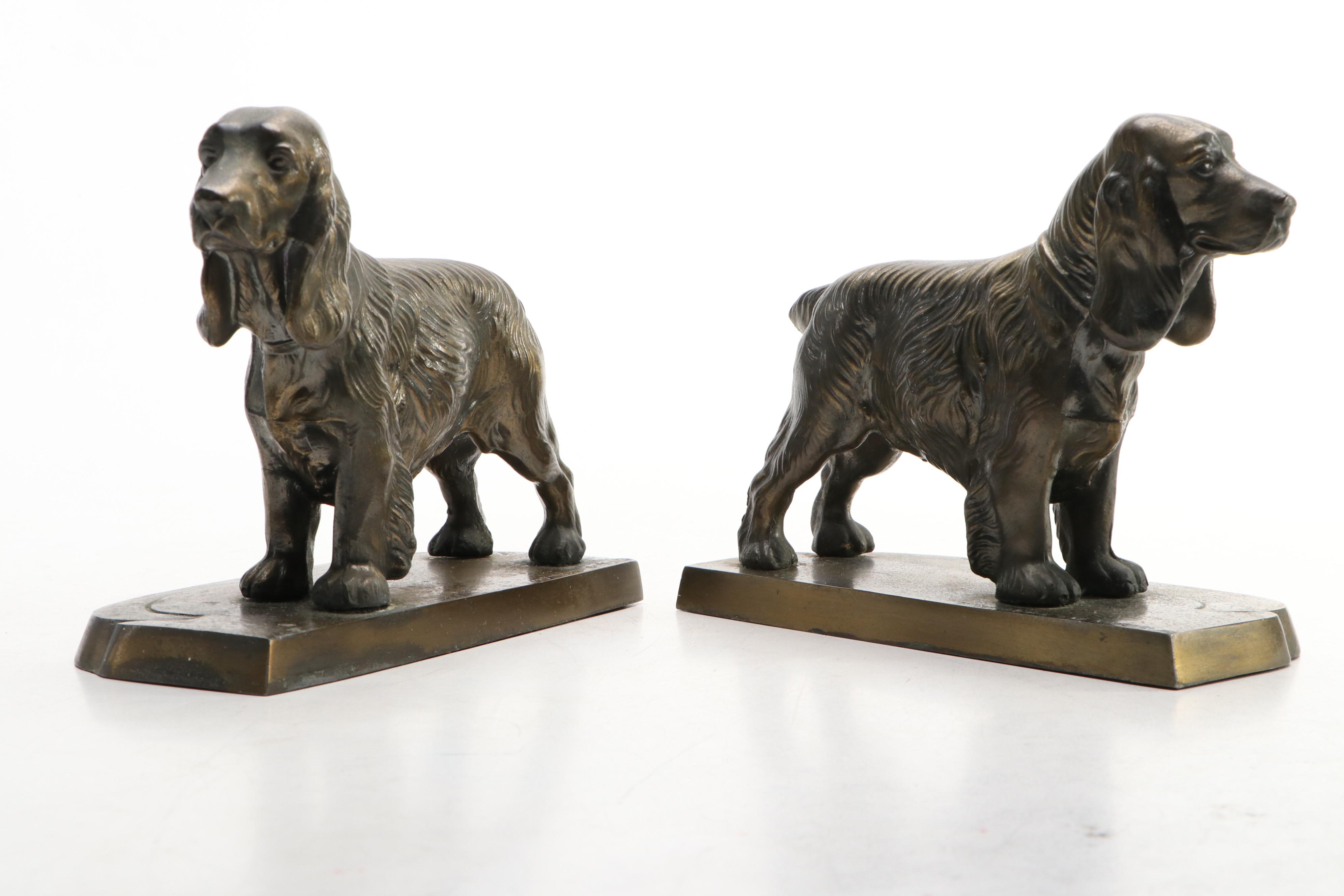 Frankart Cast Metal Spaniel Dog Bookends, Early to Mid-20th Century