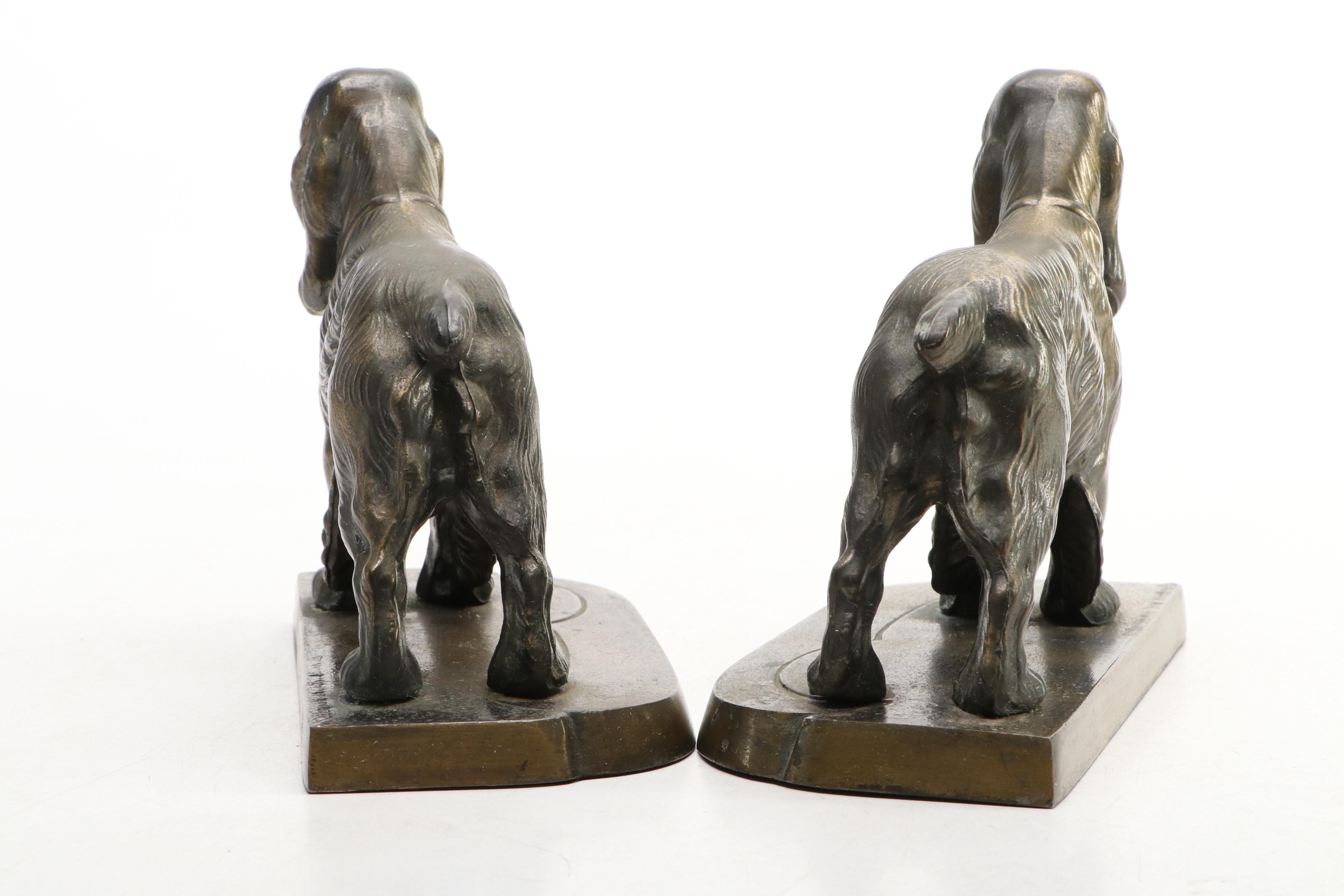 Frankart Cast Metal Spaniel Dog Bookends, Early to Mid-20th Century