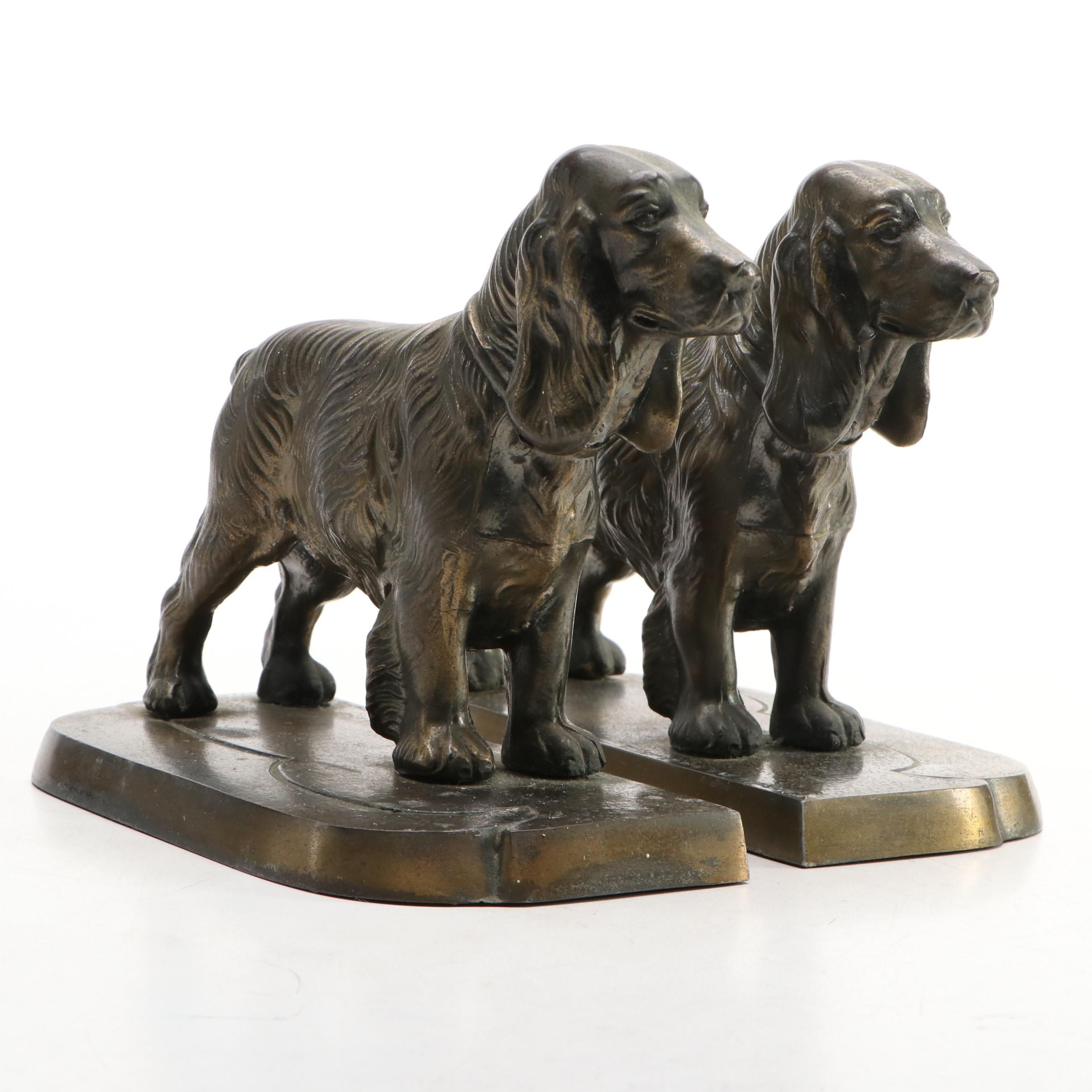 Frankart Cast Metal Spaniel Dog Bookends, Early to Mid-20th Century
