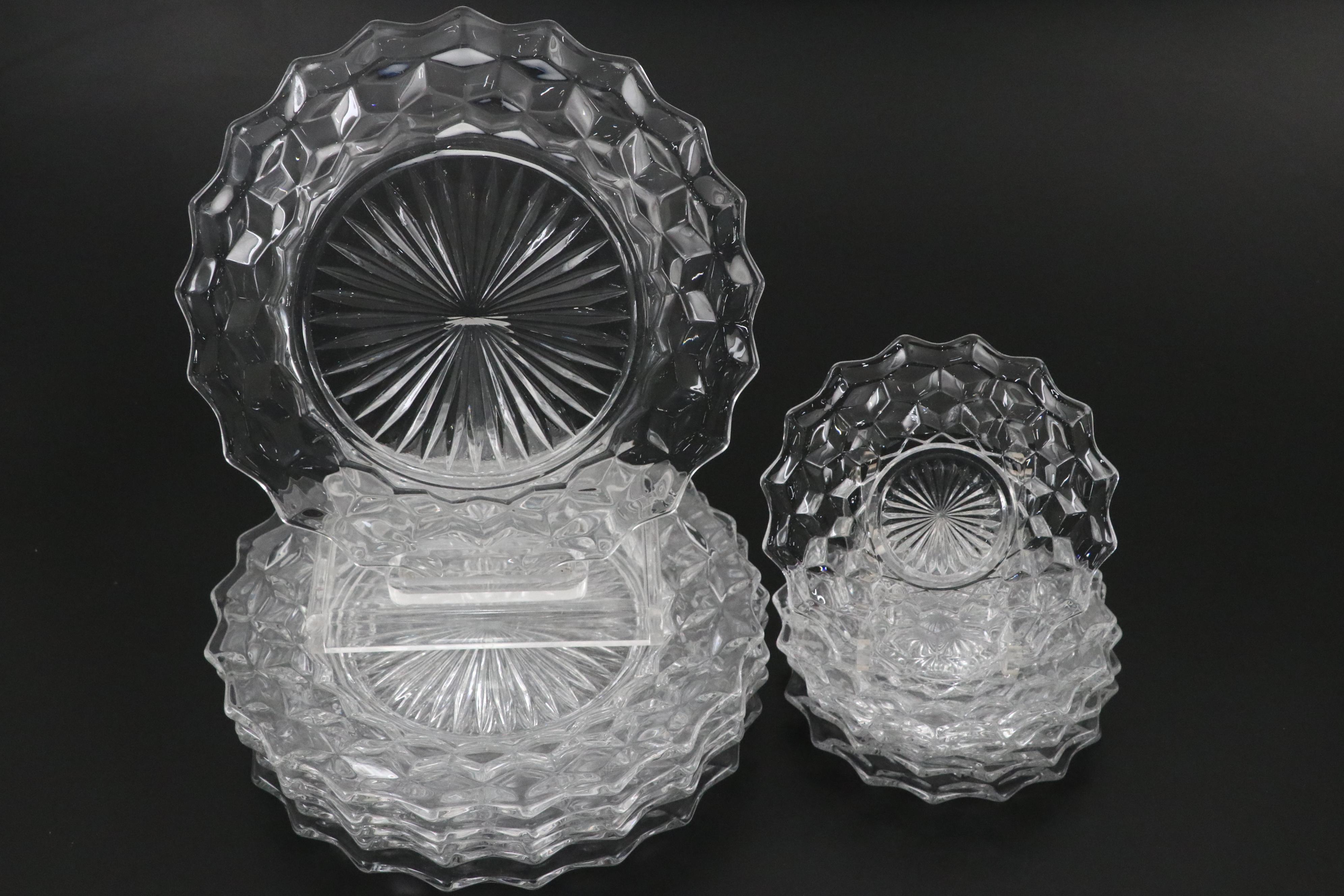 Fostoria "American Clear" Glass Stemware, Plates and Condiment Serveware