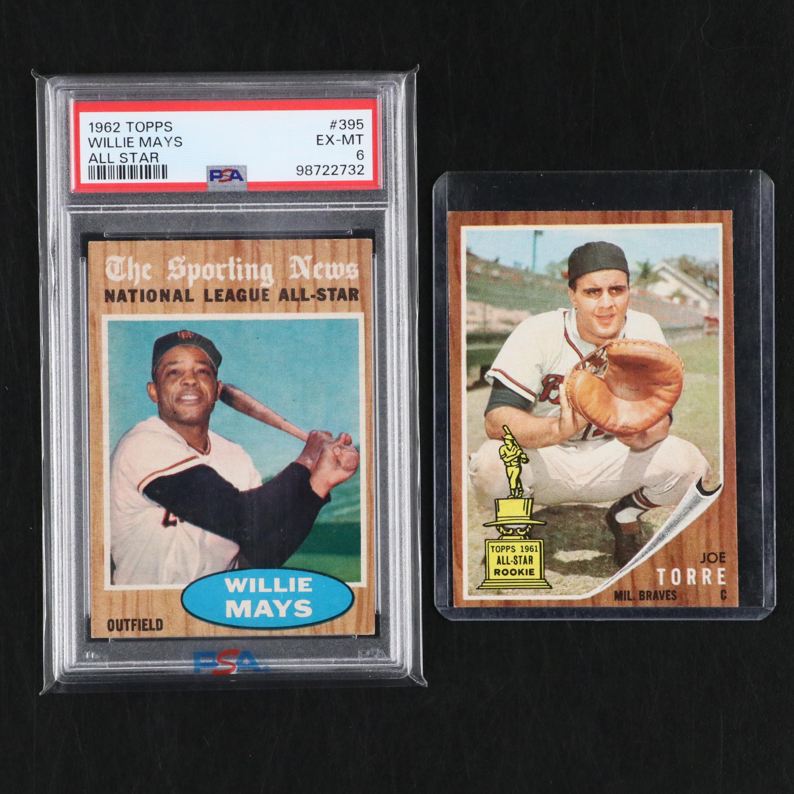 1962 Topps Joe Torre Rookie and PSA Graded Willie Mays All-Star Baseball Cards