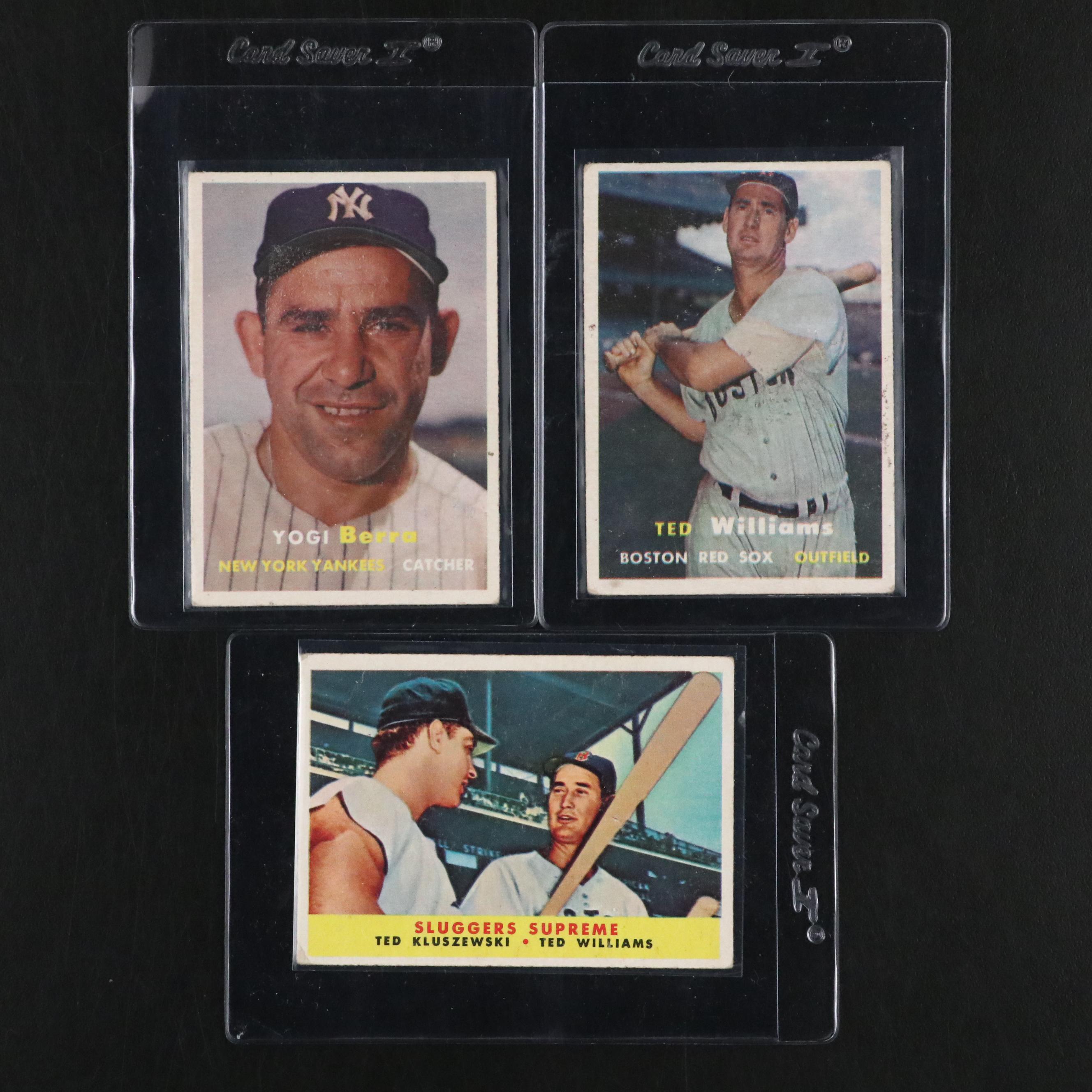 1957 and 1958 Topps Ted Williams, Yogi Berra, and Ted Kluszewski Baseball Cards