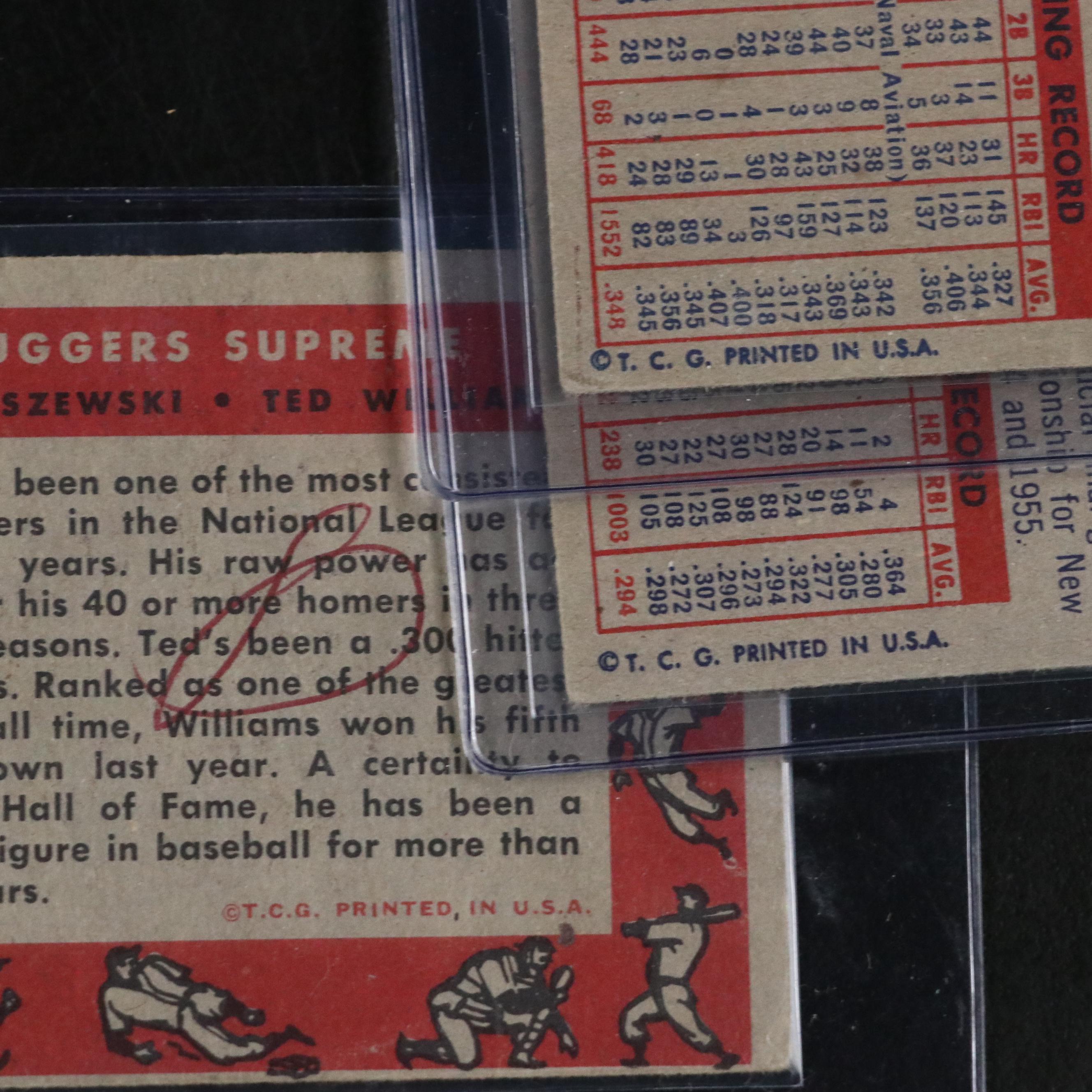 1957 and 1958 Topps Ted Williams, Yogi Berra, and Ted Kluszewski Baseball Cards