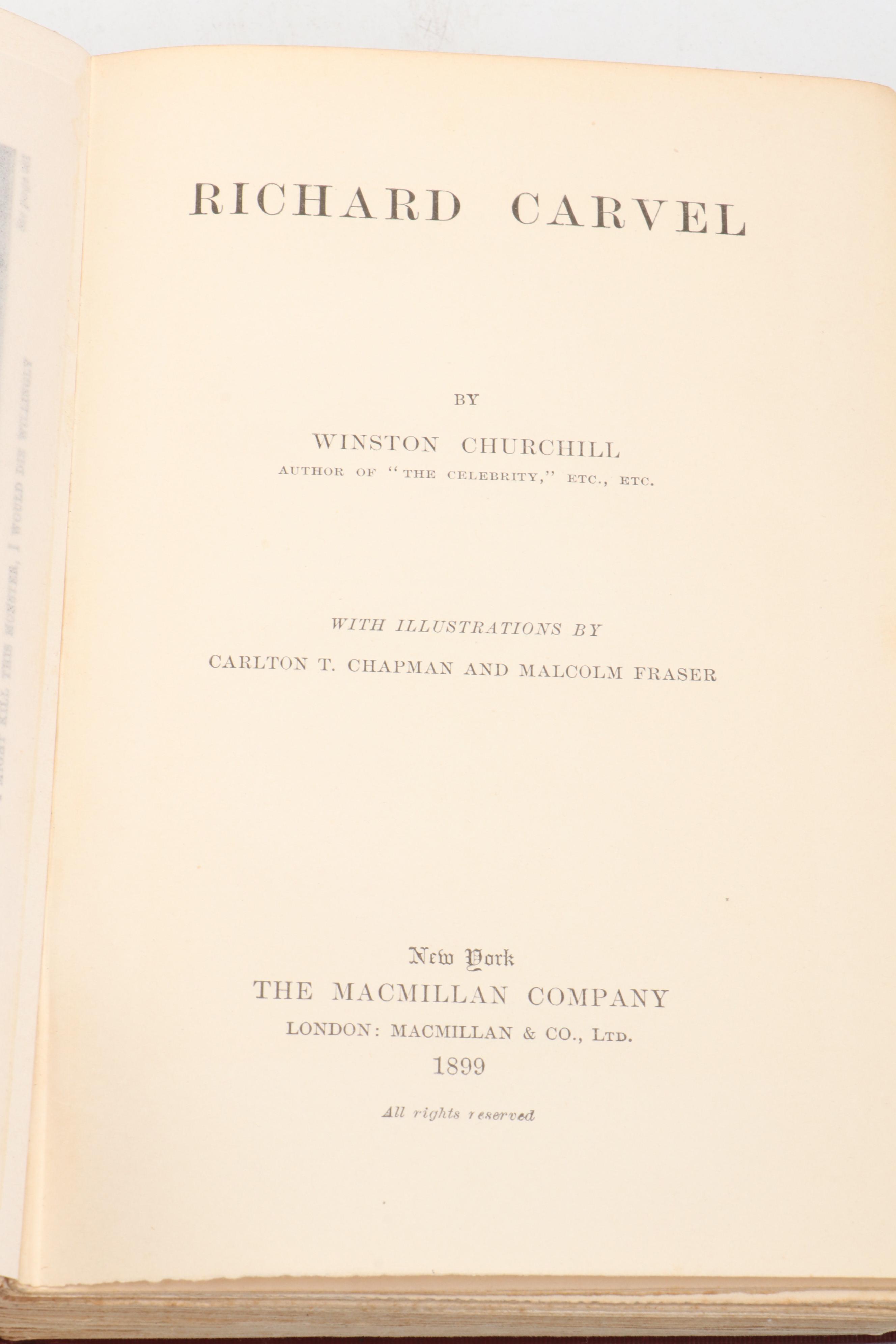 First Edition, Later Printing "Richard Carvel" by Winston Churchill, 1899