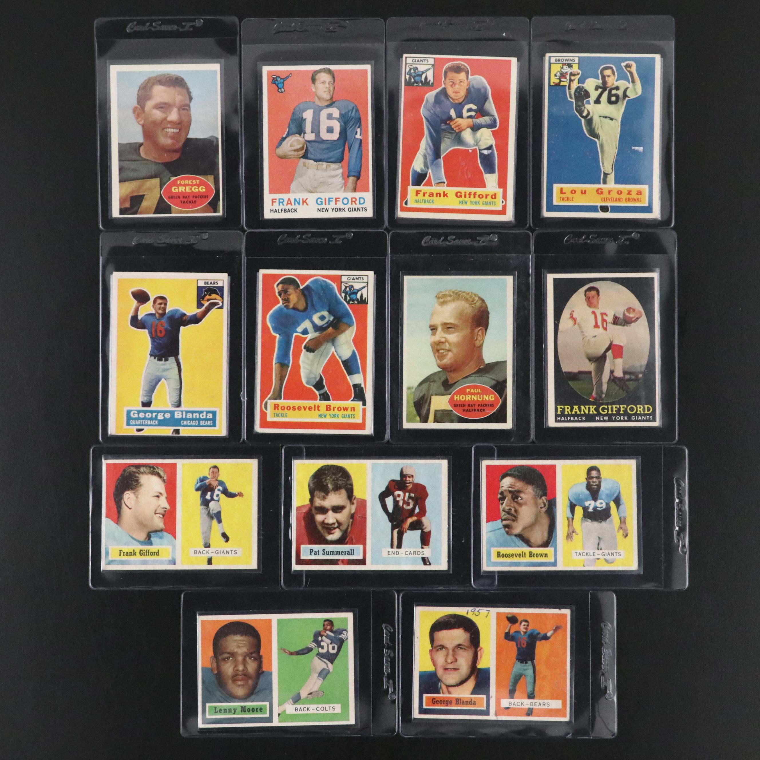 Topps Football Cards Featuring Lou Groza, George Blanda, and More, 1956-1960