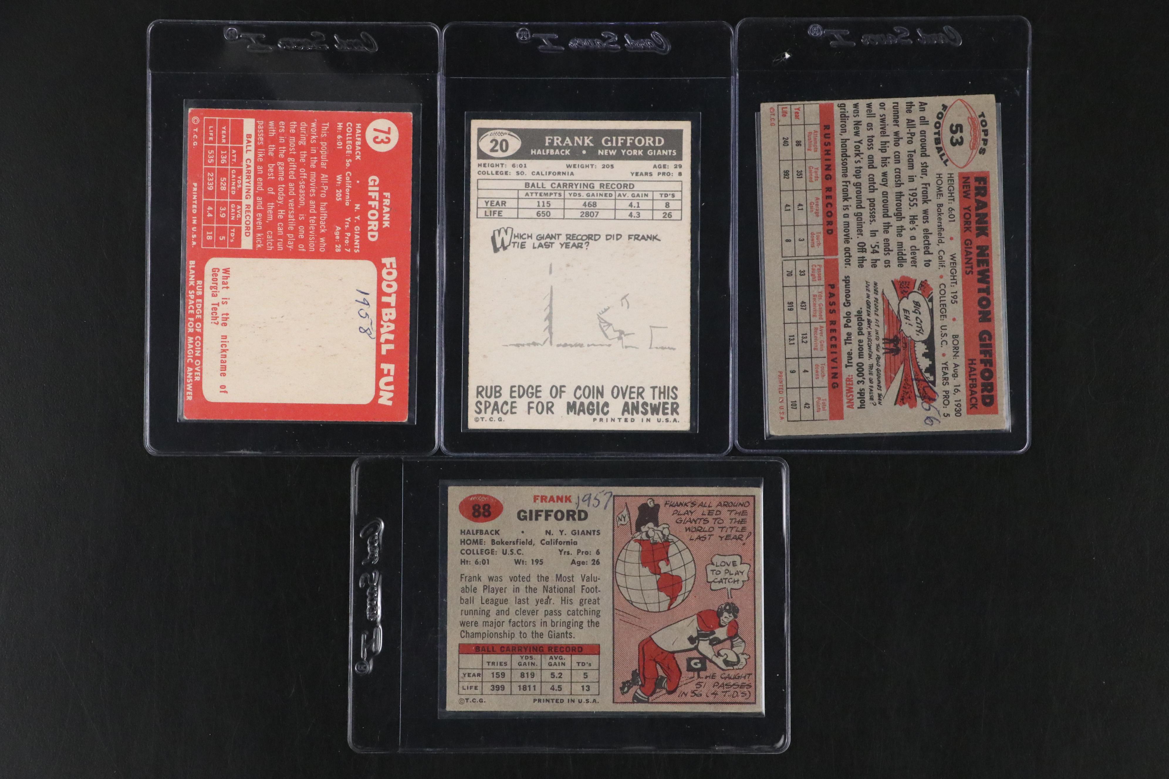 Topps Football Cards Featuring Lou Groza, George Blanda, and More, 1956-1960