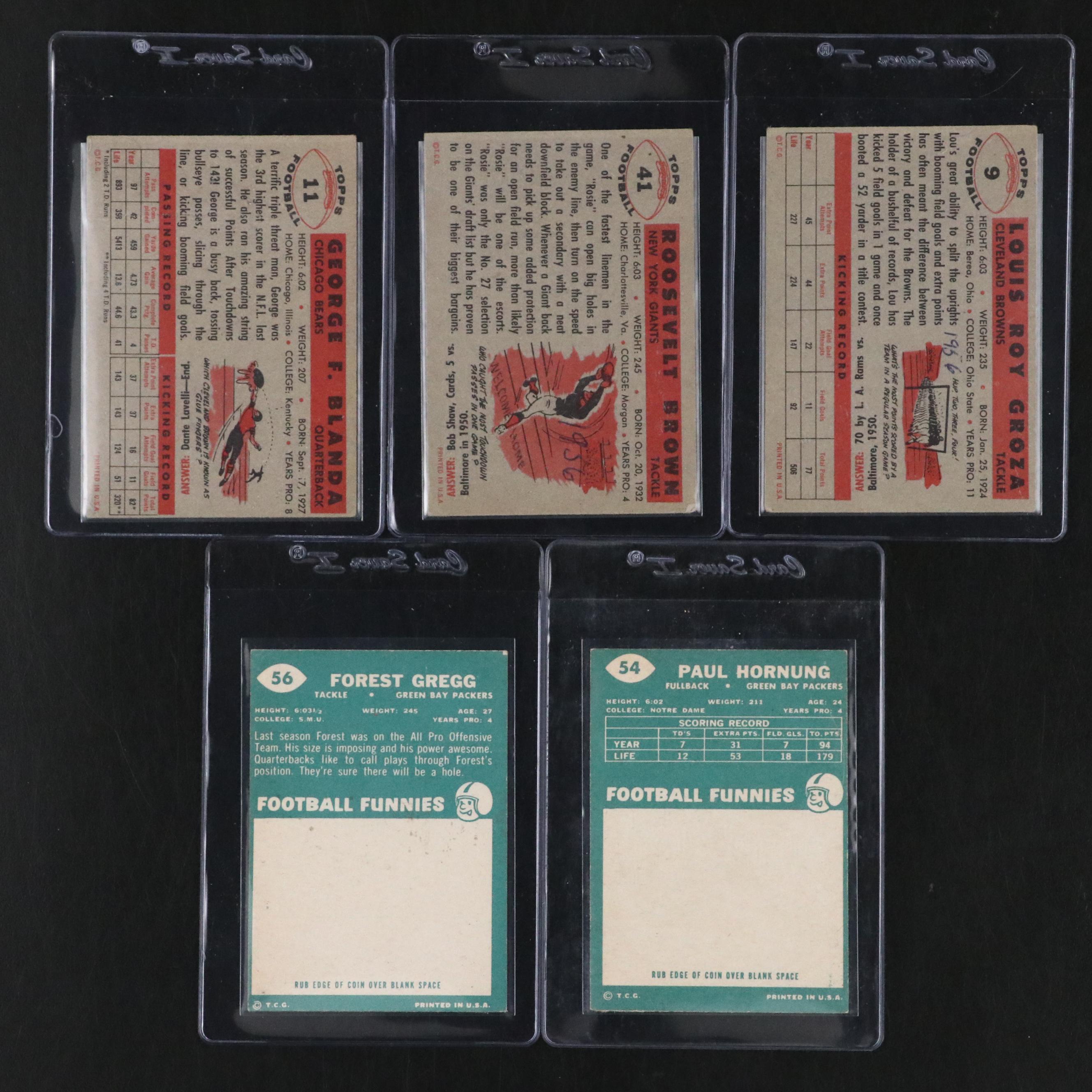 Topps Football Cards Featuring Lou Groza, George Blanda, and More, 1956-1960
