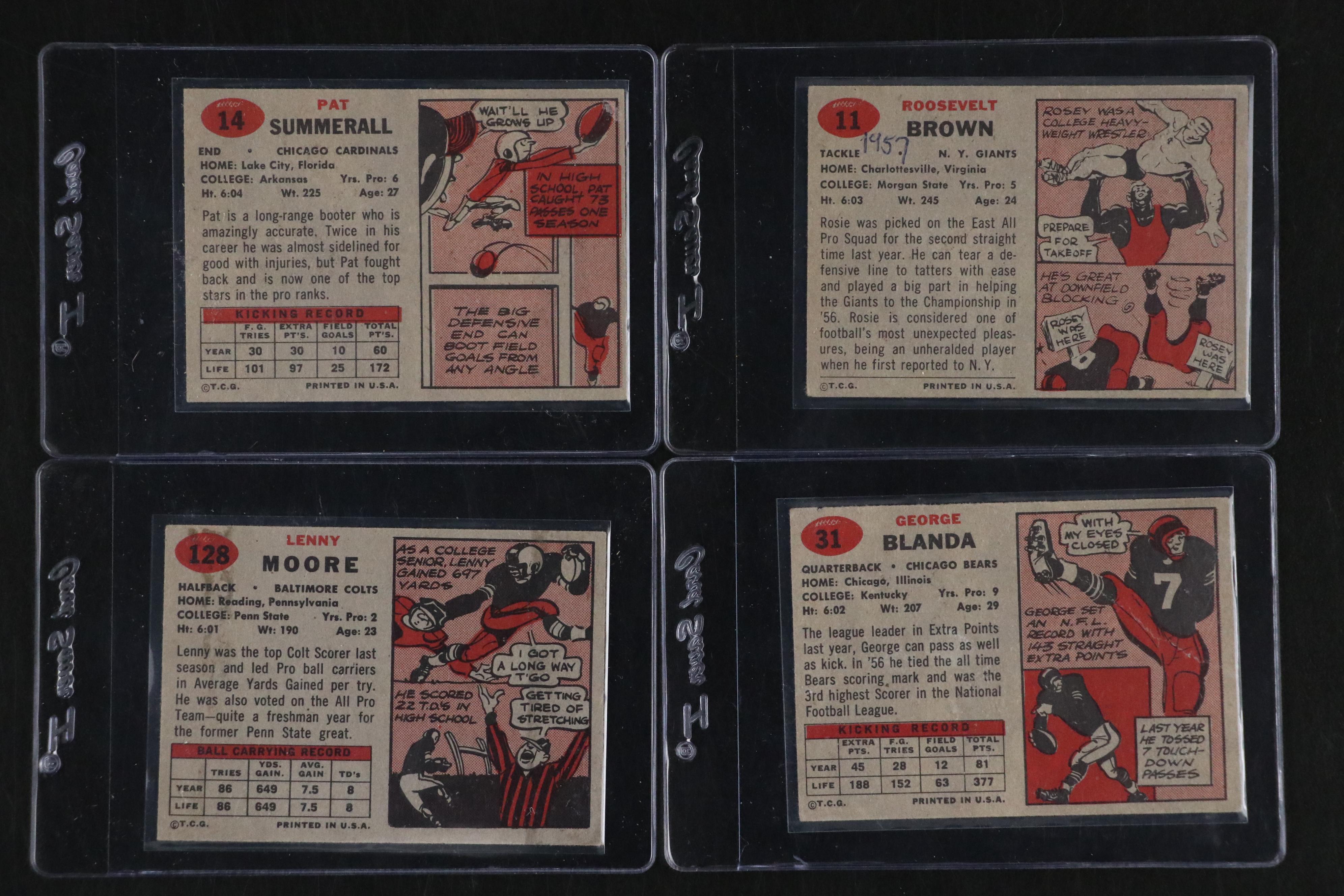 Topps Football Cards Featuring Lou Groza, George Blanda, and More, 1956-1960