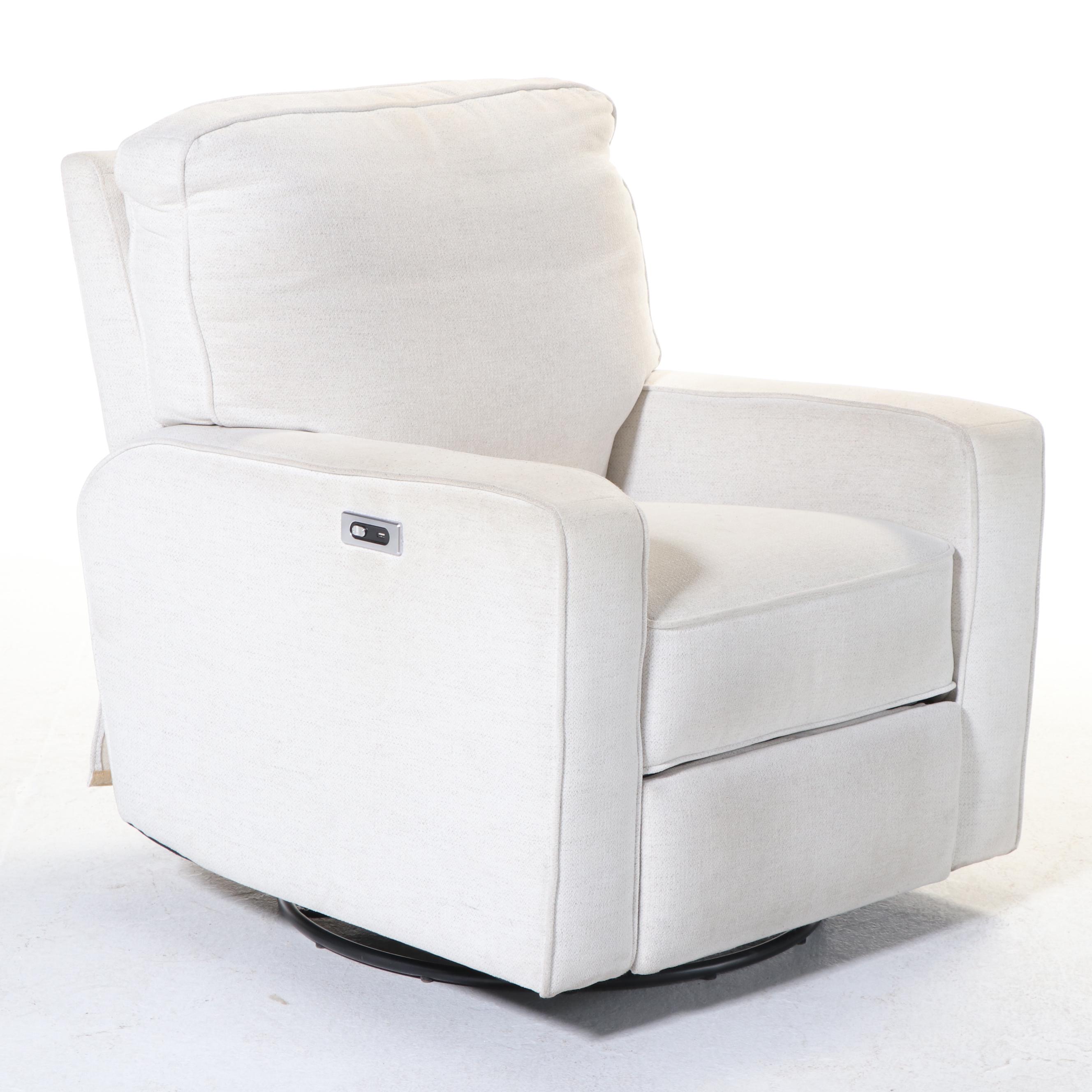 Pottery Barn "Comfort" Upholstered Swivel-Gliding Power-Recliner