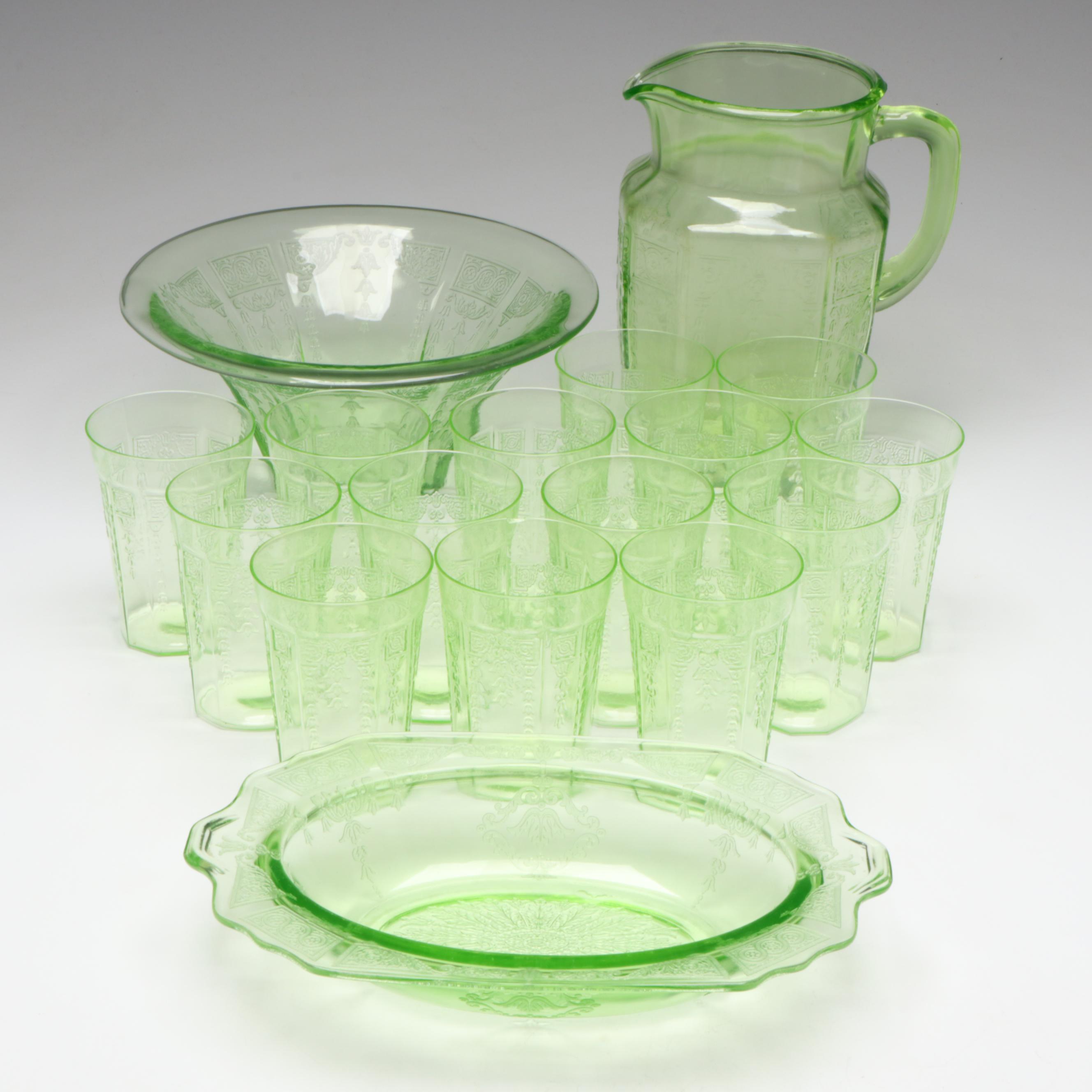 Anchor Hocking "Princess Green" Uranium Glass Tumblers, Pitchers, and Bowls