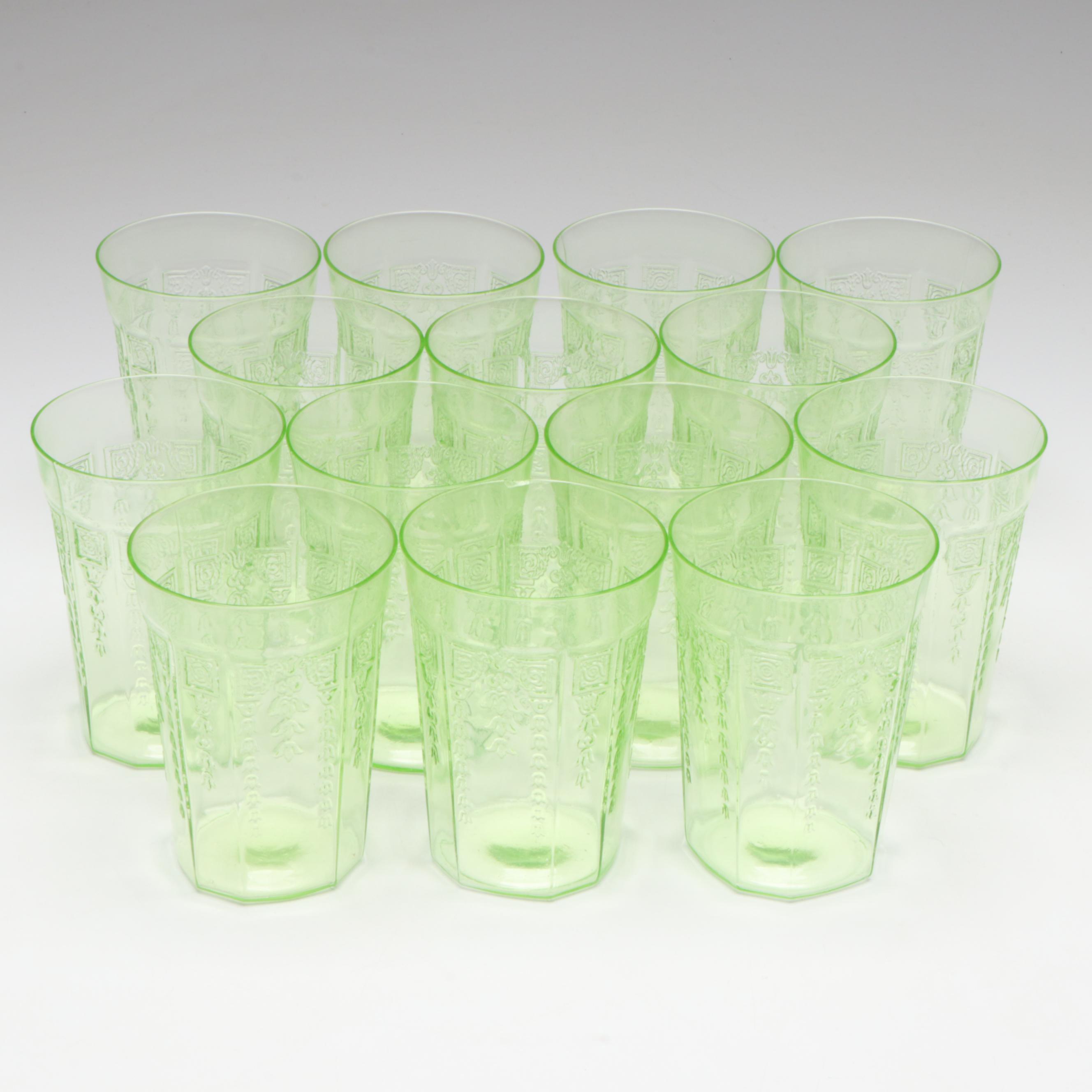 Anchor Hocking "Princess Green" Uranium Glass Tumblers, Pitchers, and Bowls