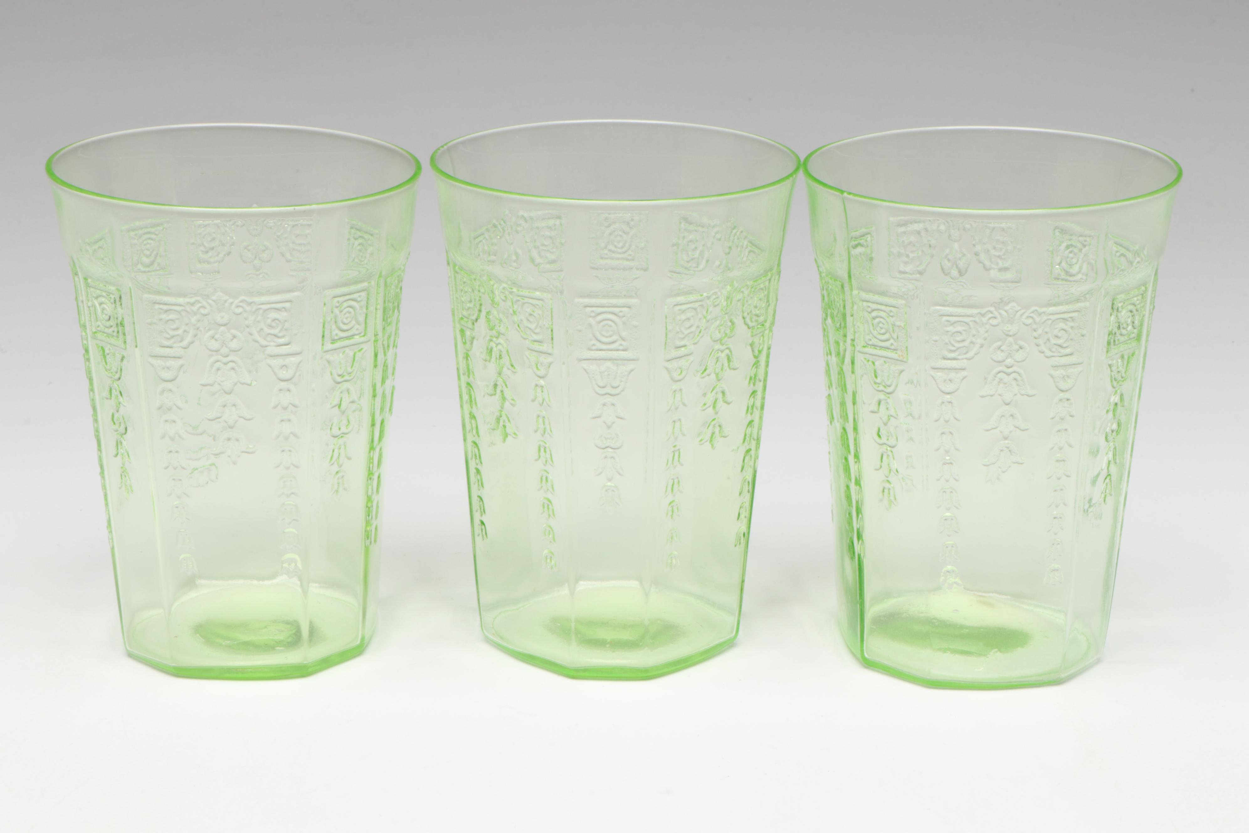 Anchor Hocking "Princess Green" Uranium Glass Tumblers, Pitchers, and Bowls
