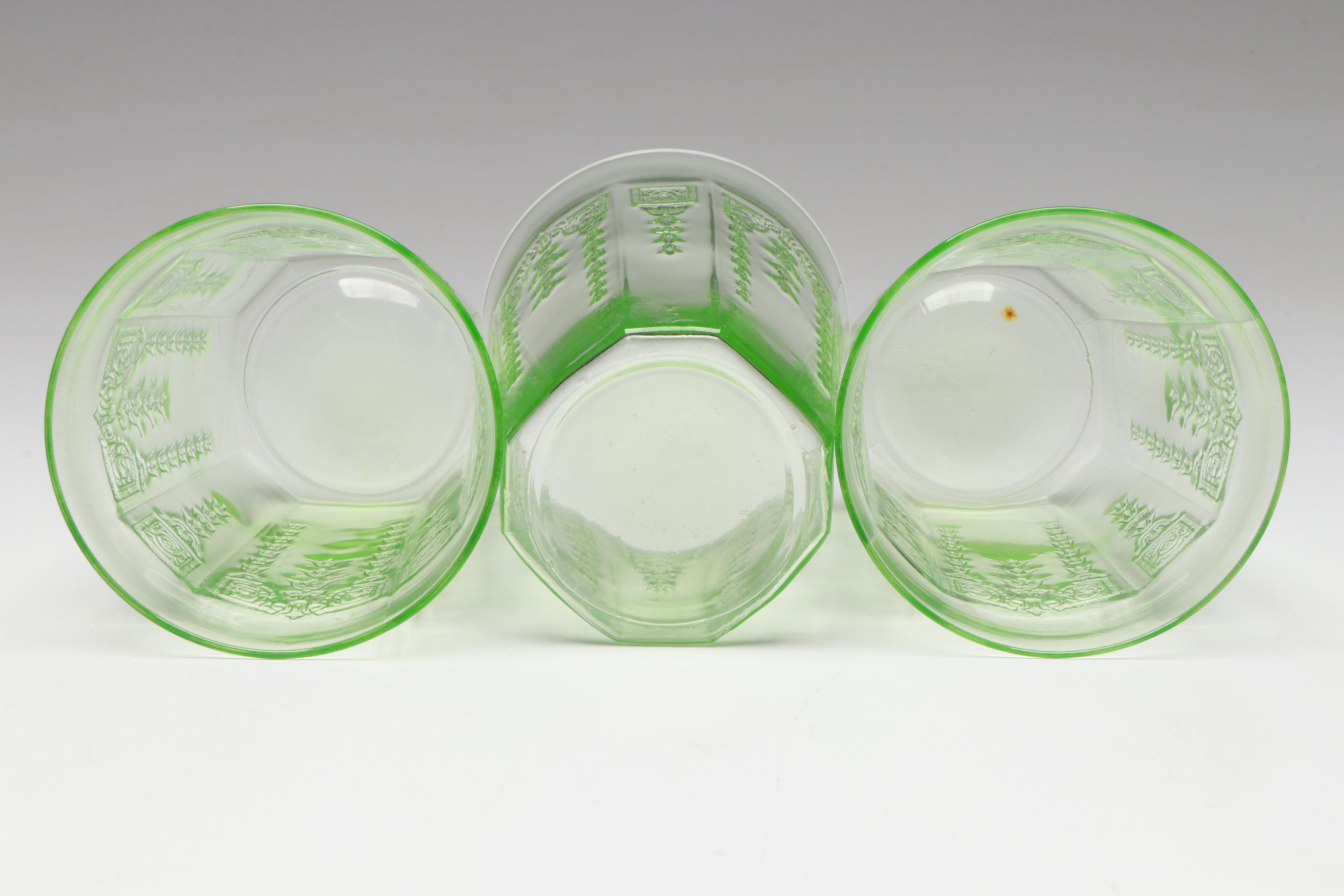 Anchor Hocking "Princess Green" Uranium Glass Tumblers, Pitchers, and Bowls