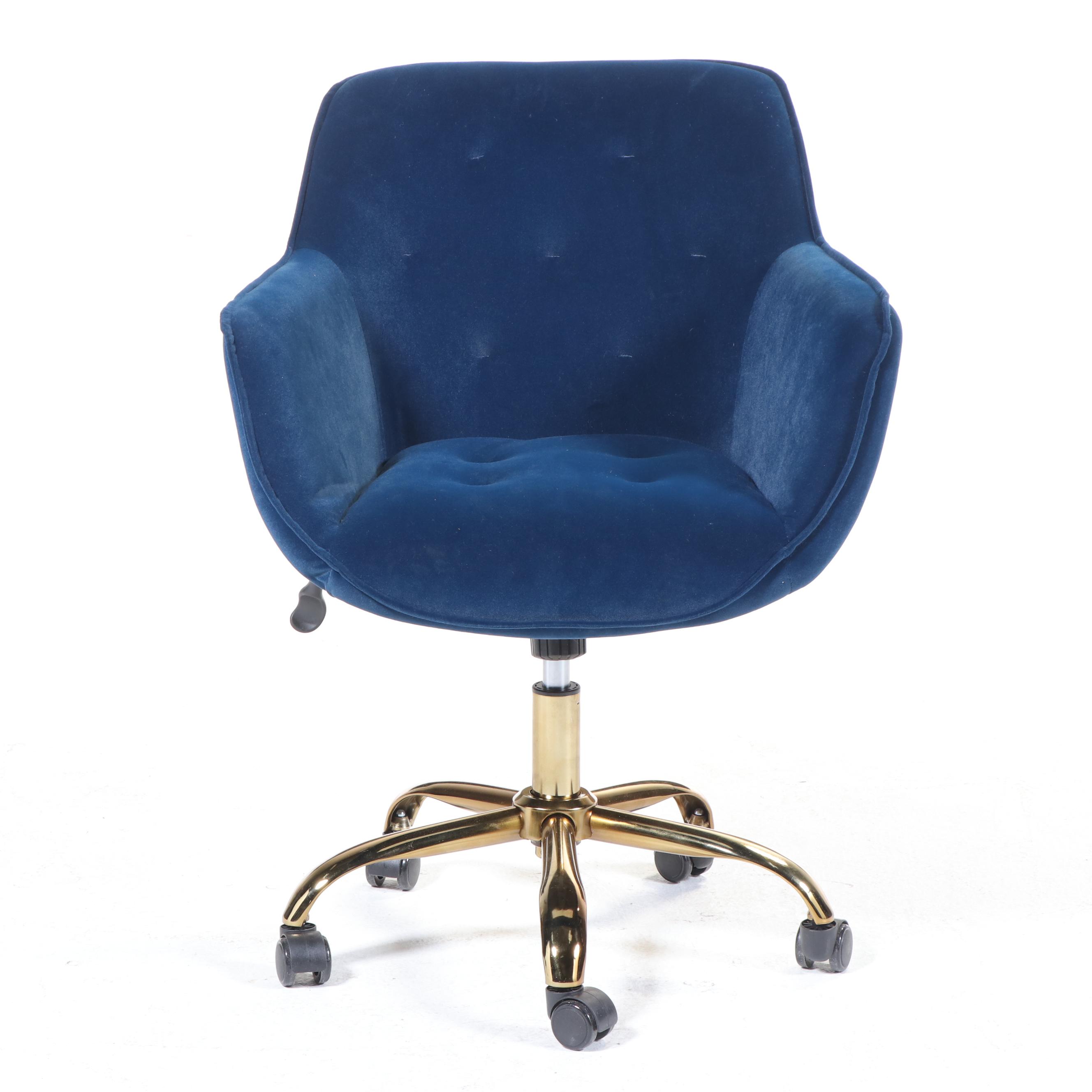 Hulala Home Brass-Patinated Metal Adjustable-Height Swivel-Tilt Desk Chair