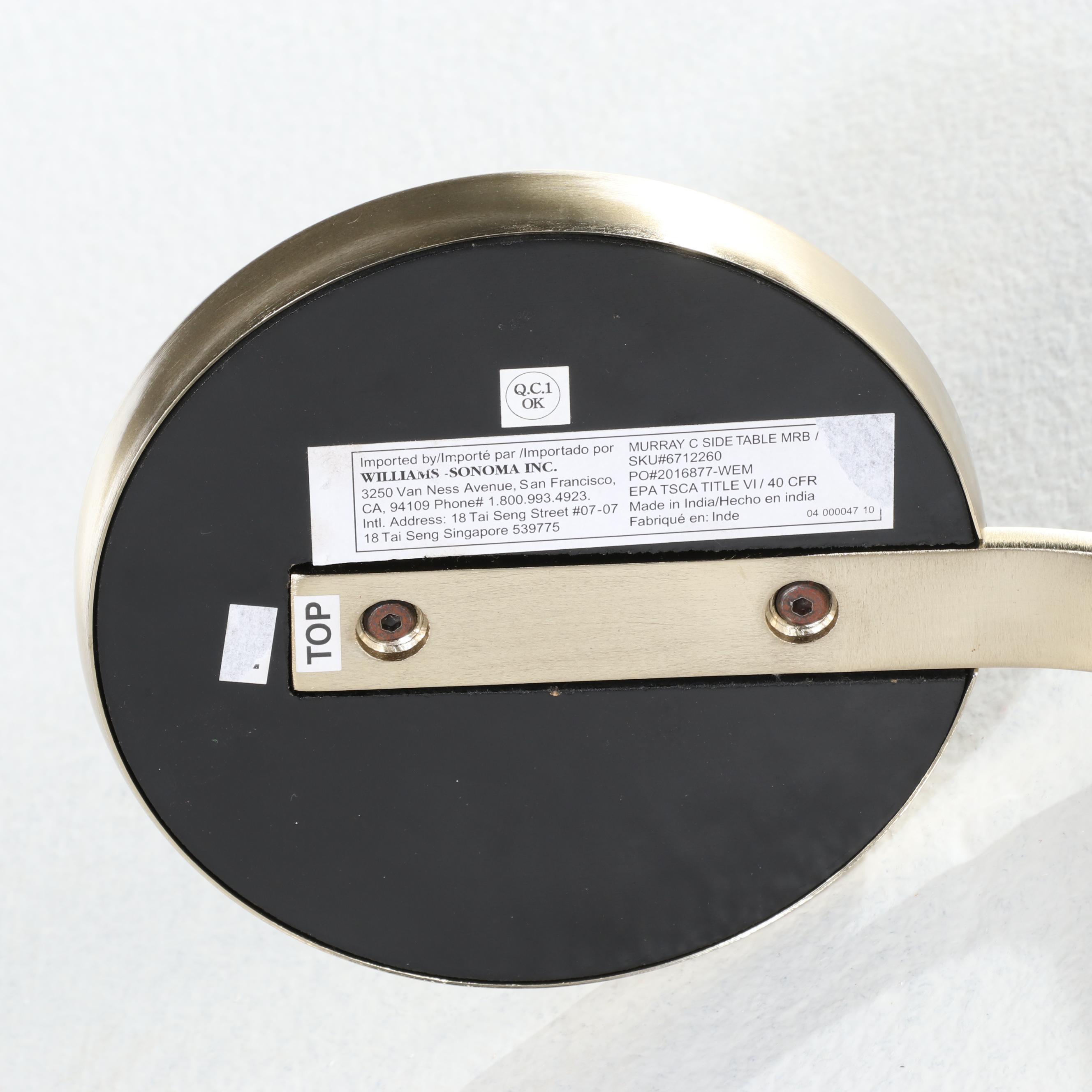 West Elm "Murray" Brass-Patinated Metal and Marble Drink Table