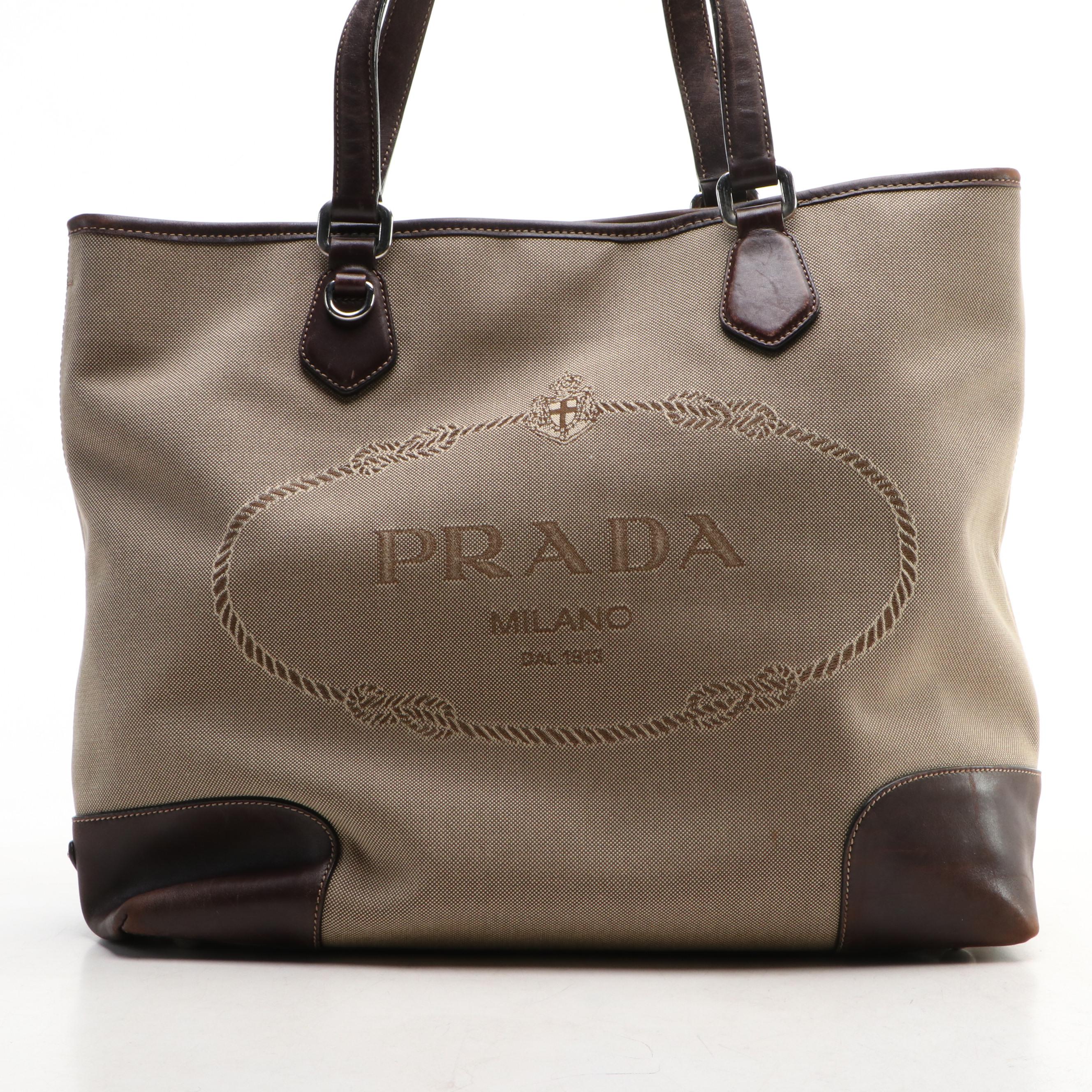Prada Canapa Logo Tote Bag in Canvas and Leather