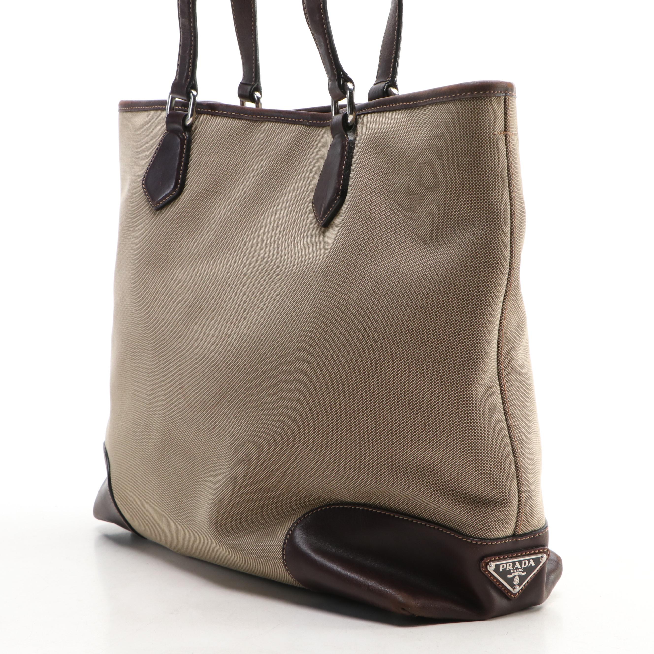 Prada Canapa Logo Tote Bag in Canvas and Leather