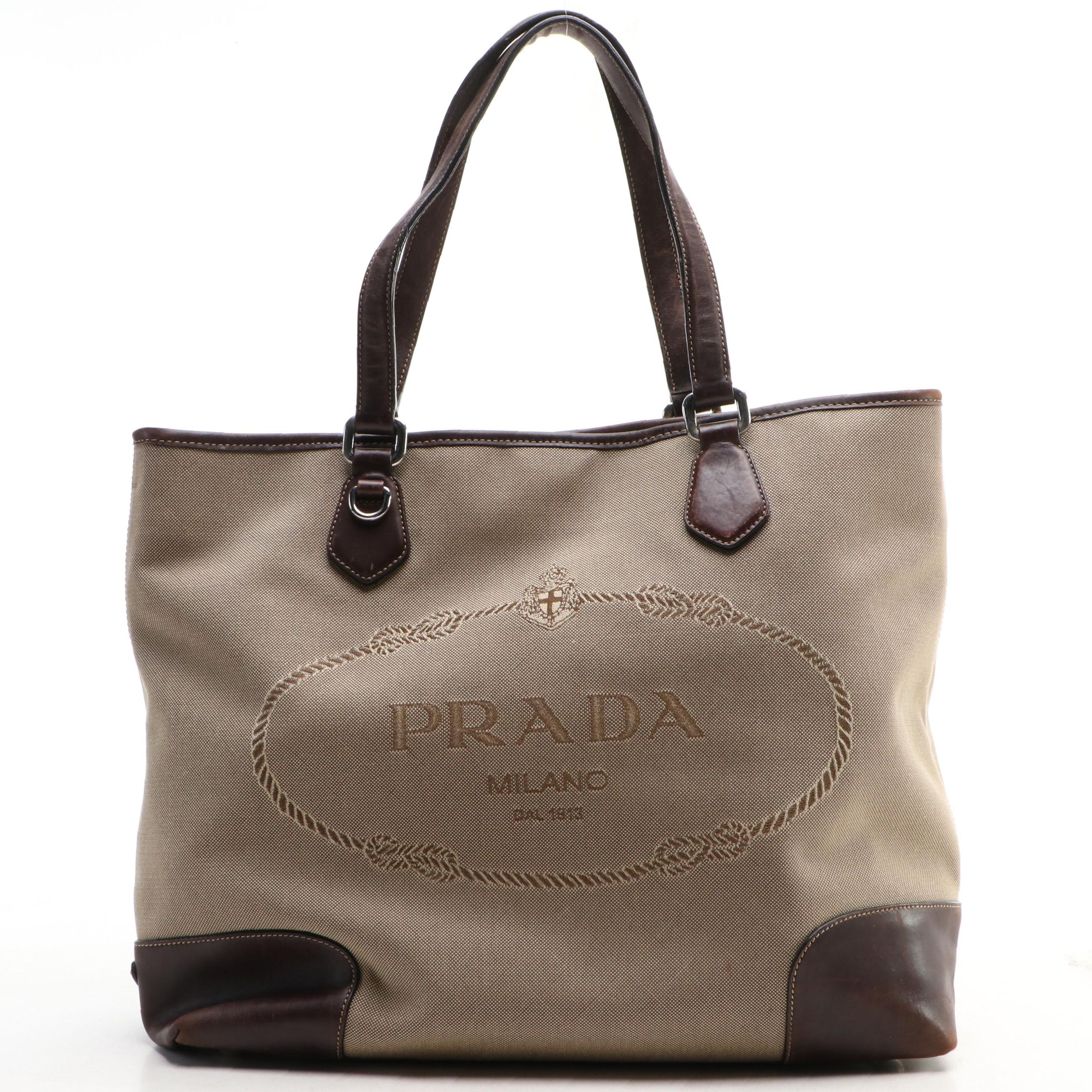 Prada Canapa Logo Tote Bag in Canvas and Leather