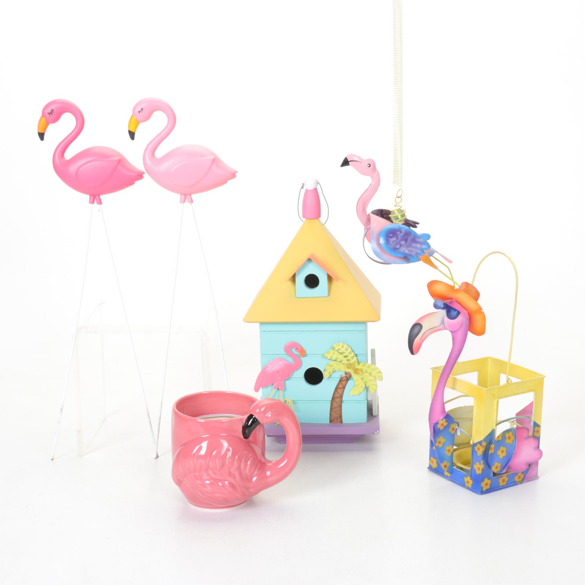 Flamingo Themed Birdhouse, Candles & Other Decor