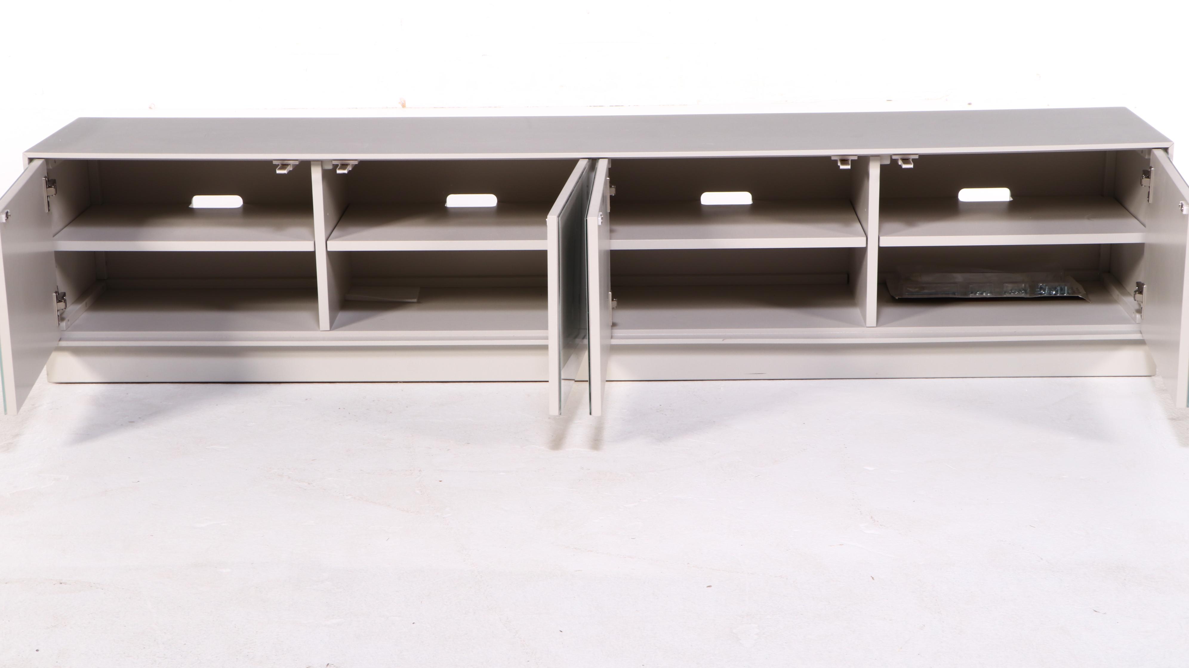 West Elm "Emilia" Media Console with Glass Facade in Haze Lacquer Finish