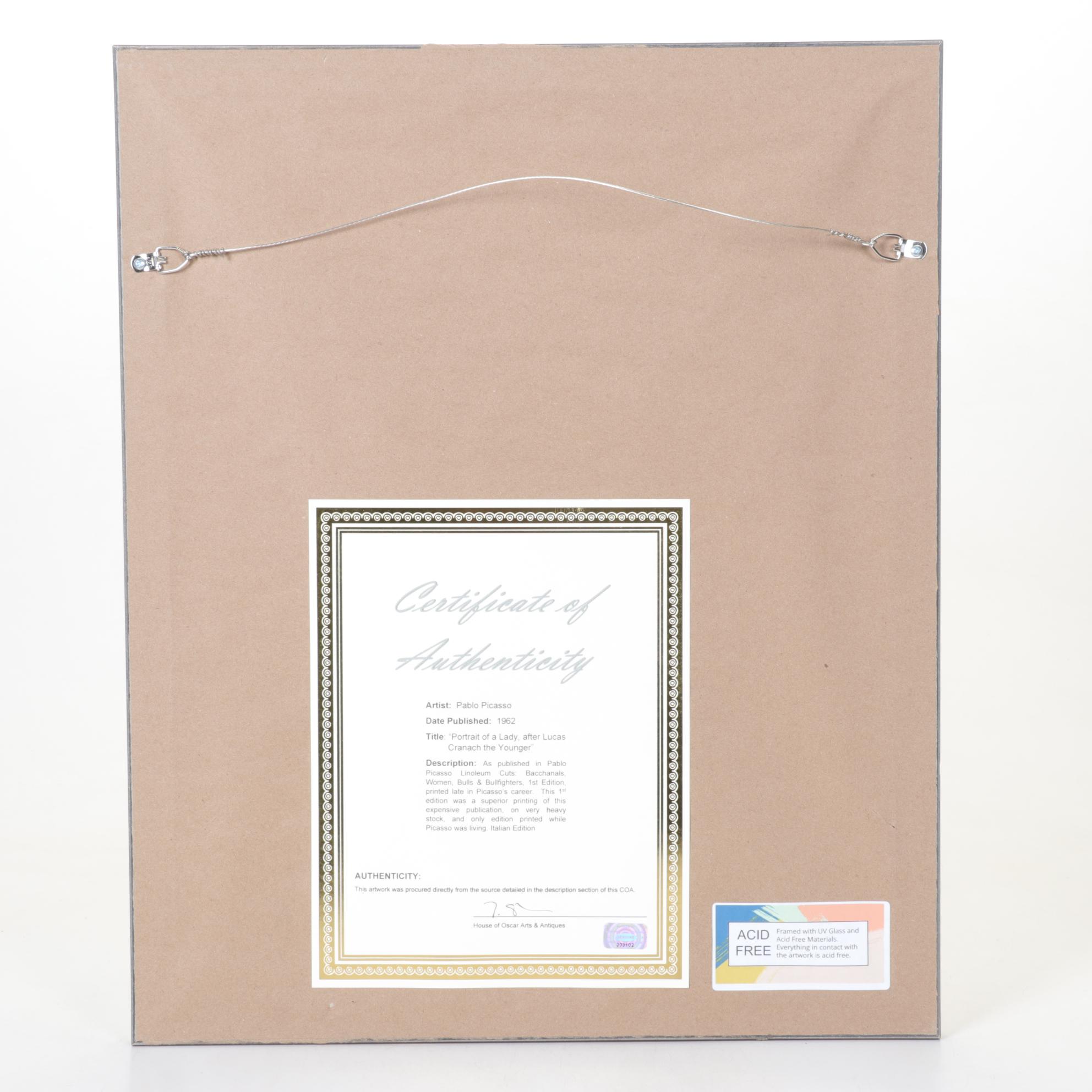 Pablo Picasso Reproduction Linocut Portrait of a Young Woman, 1962