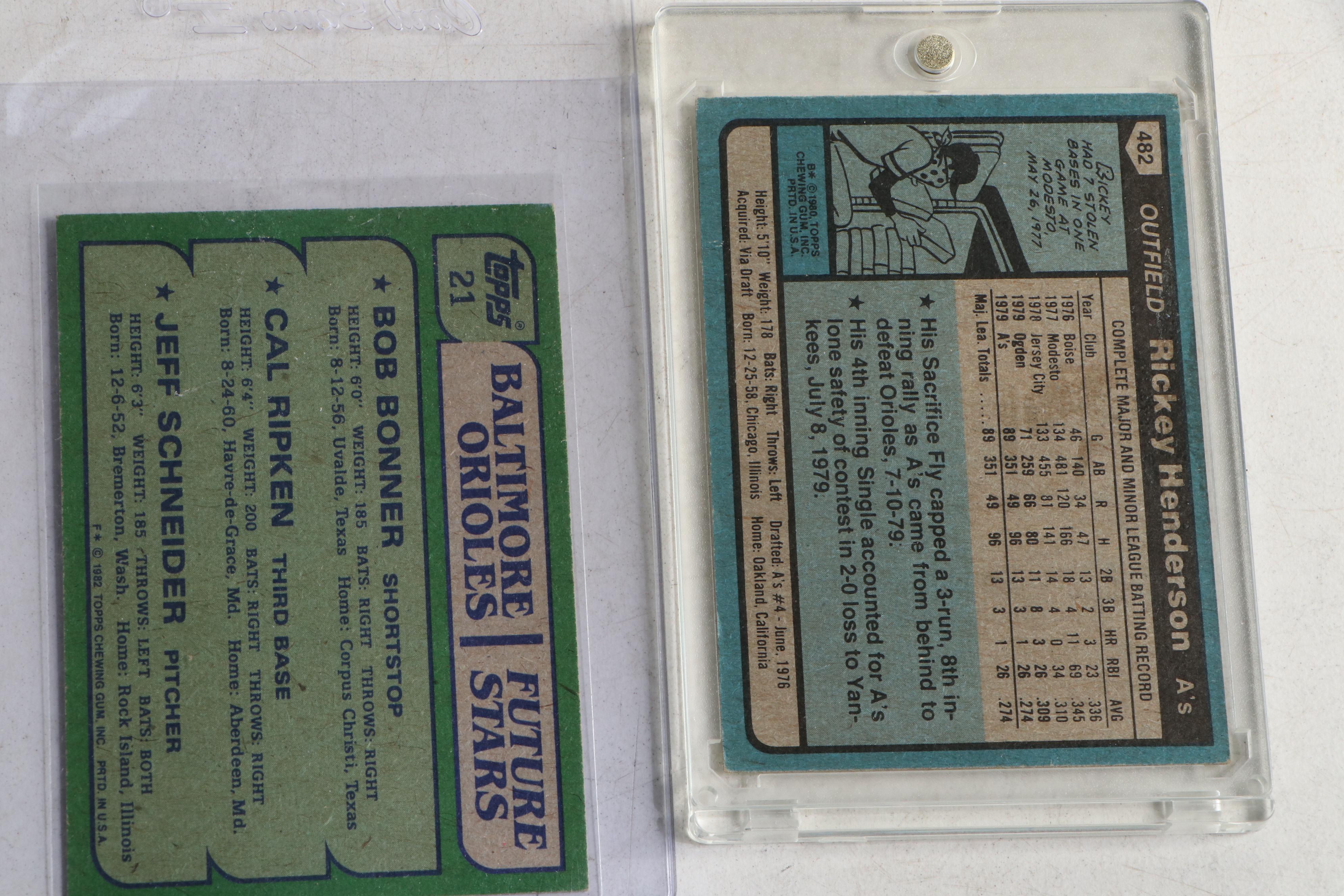 1978, 1980, and 1982 Topps Baseball Cards Sets Featuring Rickey Henderson Rookie