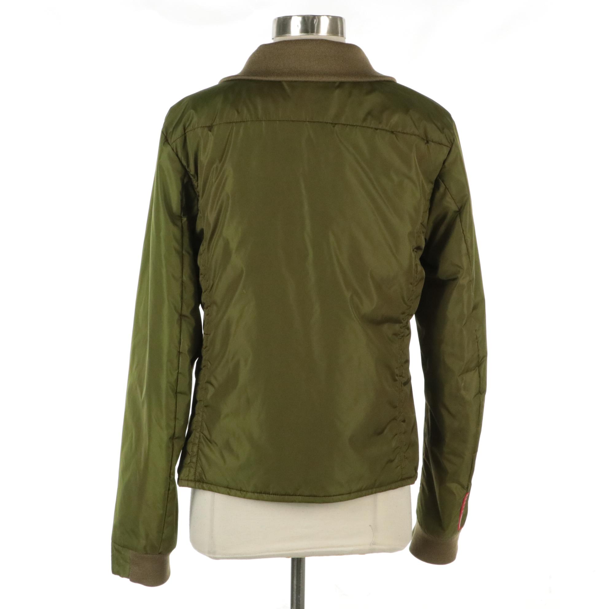 Prada Green Nylon Zip Jacket with Wool Collar and Cuffs
