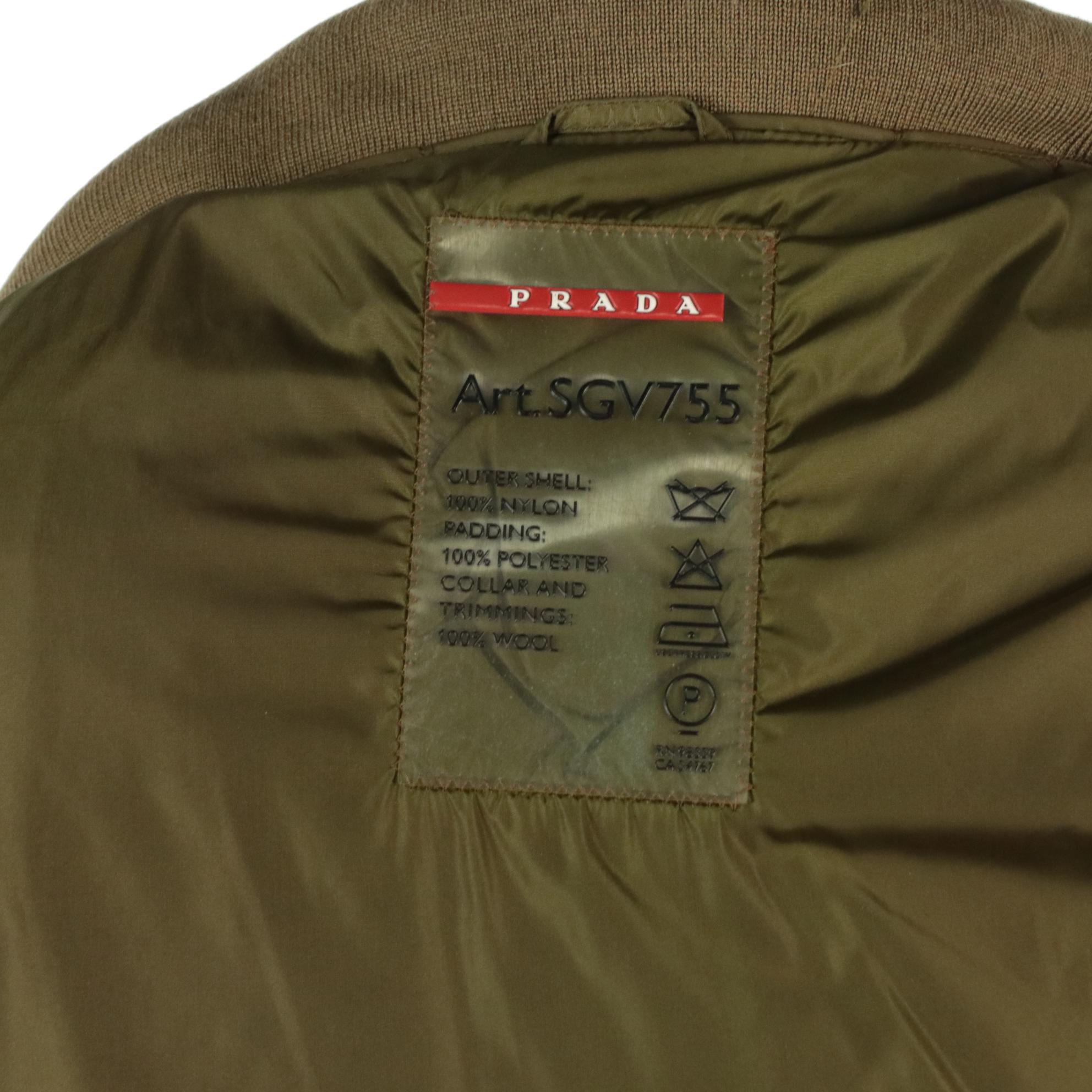 Prada Green Nylon Zip Jacket with Wool Collar and Cuffs