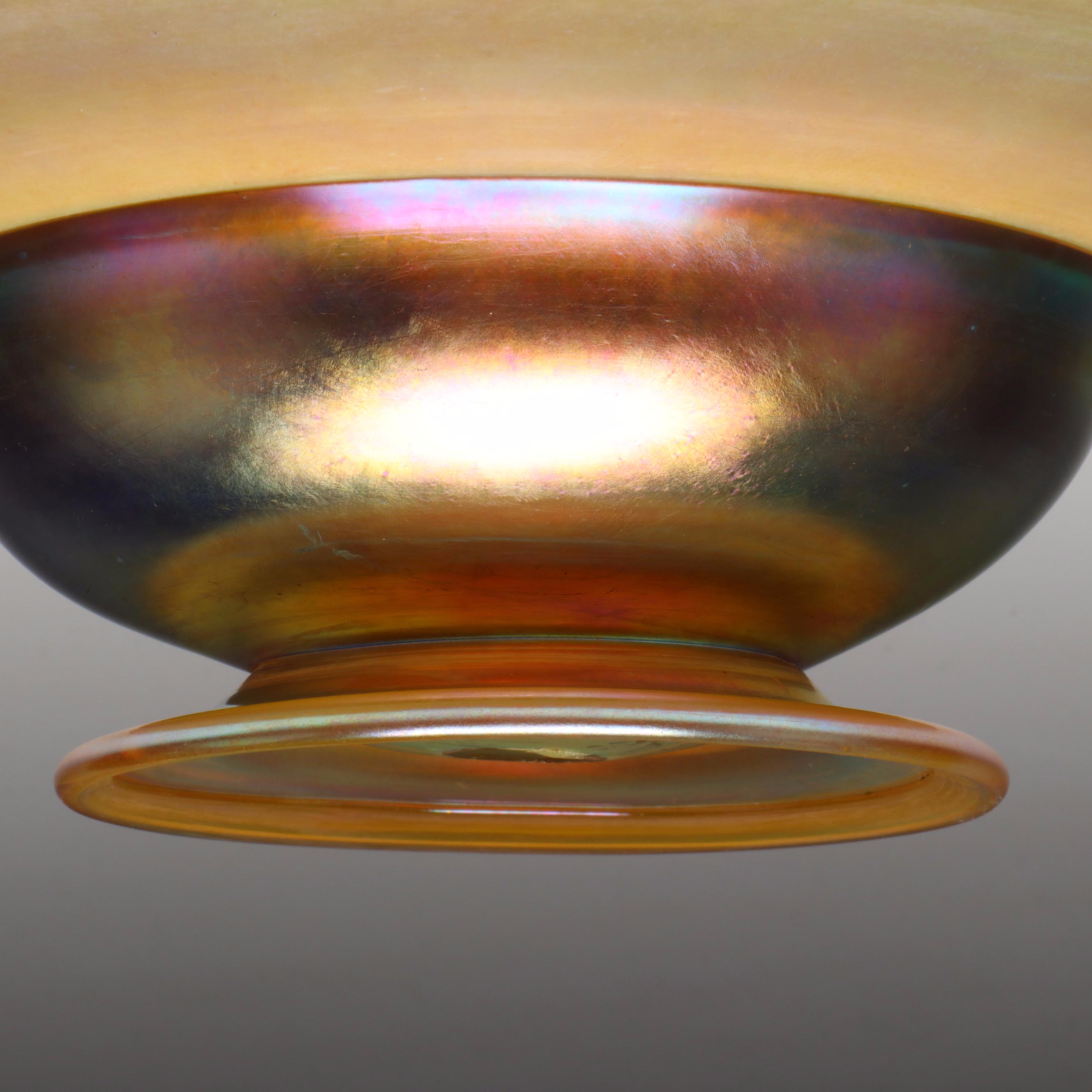 Louis Comfort Tiffany Favrile Art Glass Bowl with Engraved Grapevine on Rim