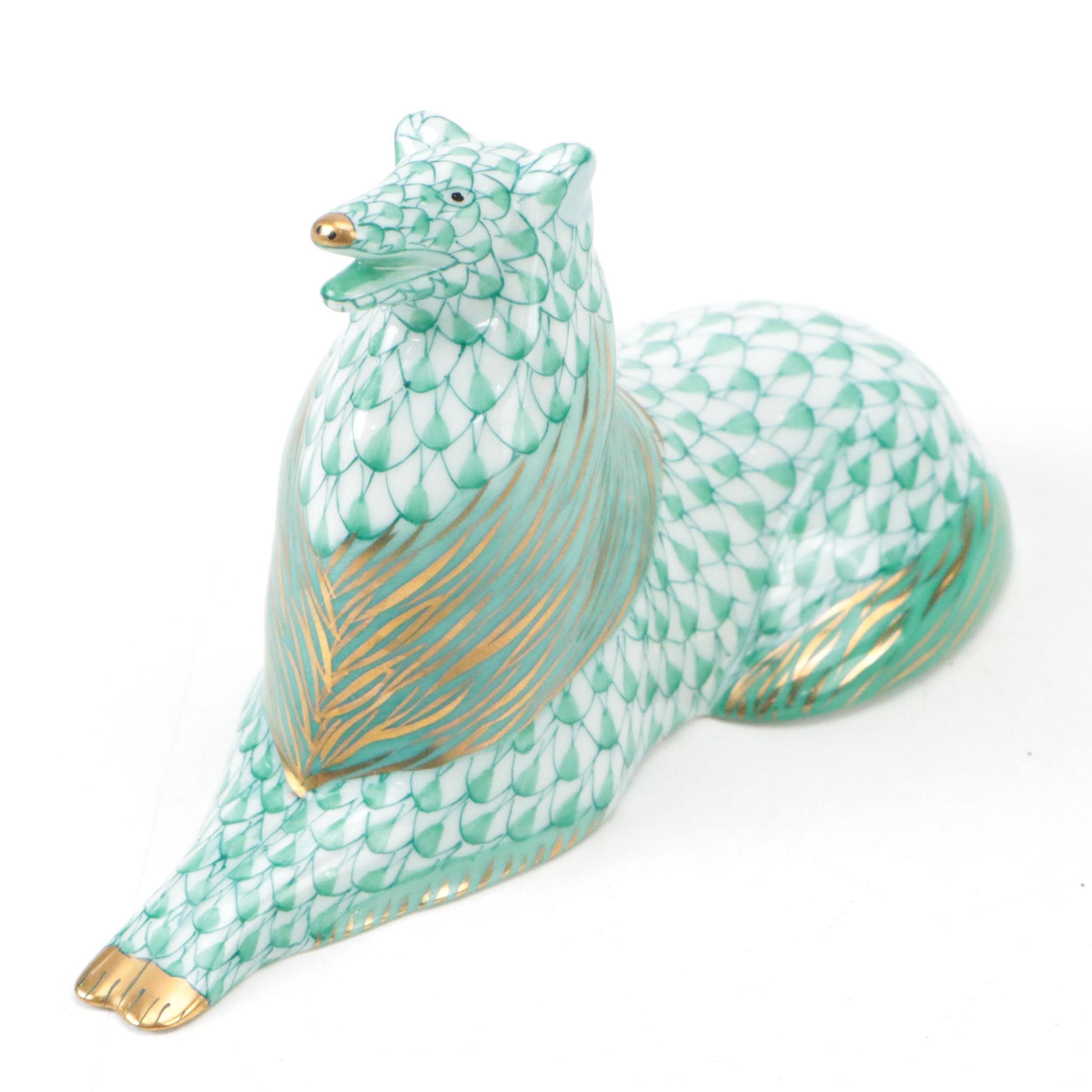 Herend Green Fishnet with Gold "Collie" Porcelain Figurine, January 1994