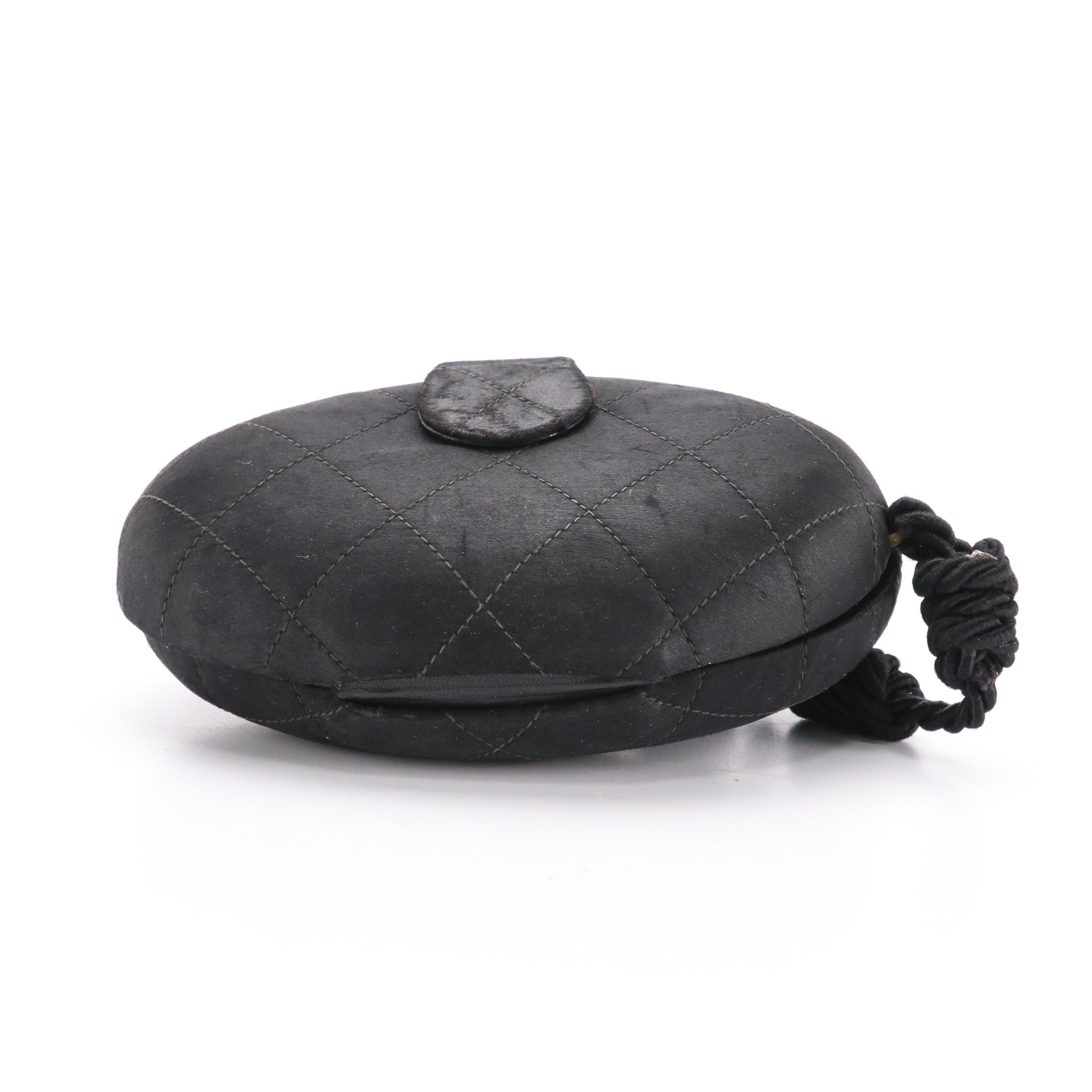 Chanel Rhinestone CC Quilted Satin Clamshell Clutch with Tassel, 1980s