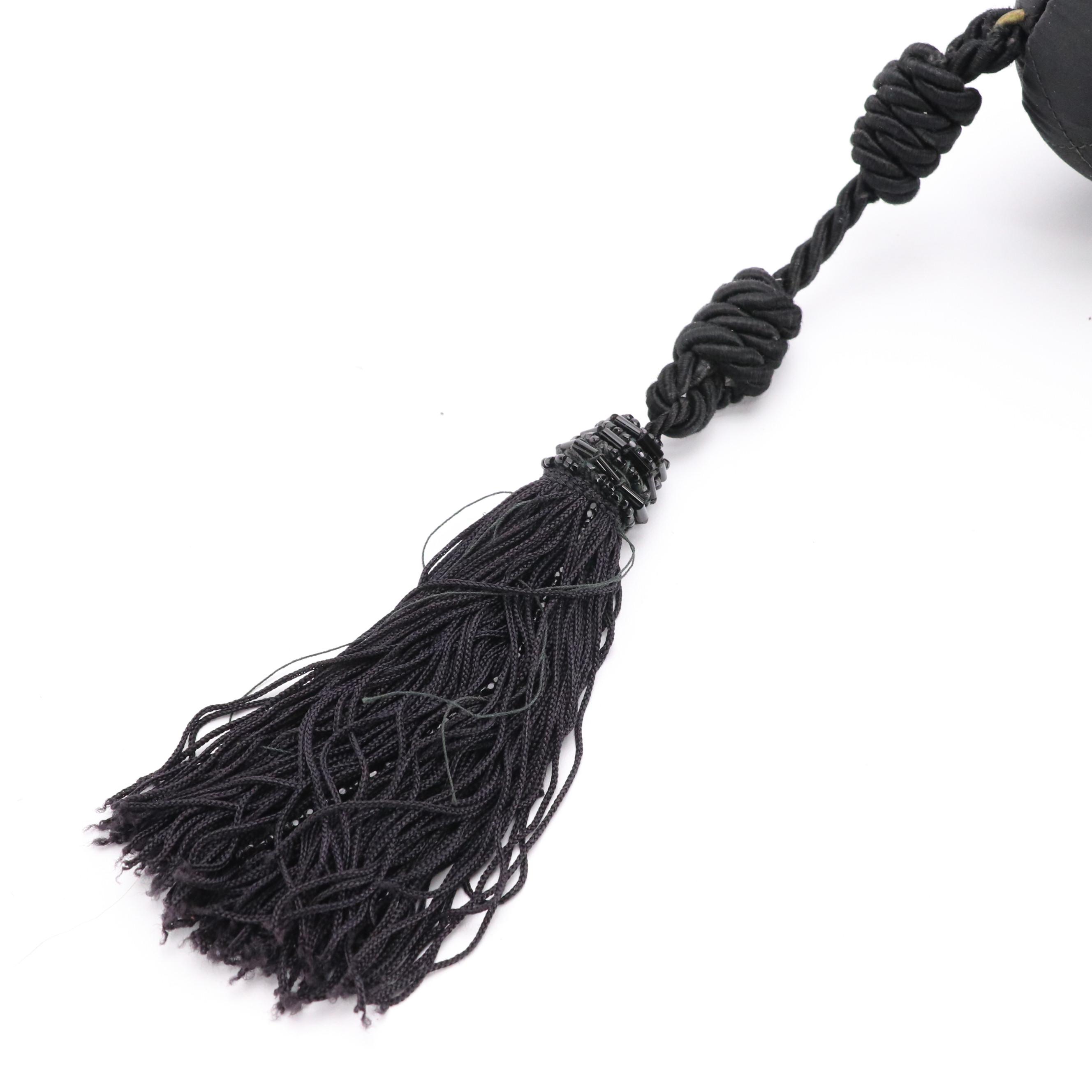 Chanel Rhinestone CC Quilted Satin Clamshell Clutch with Tassel, 1980s