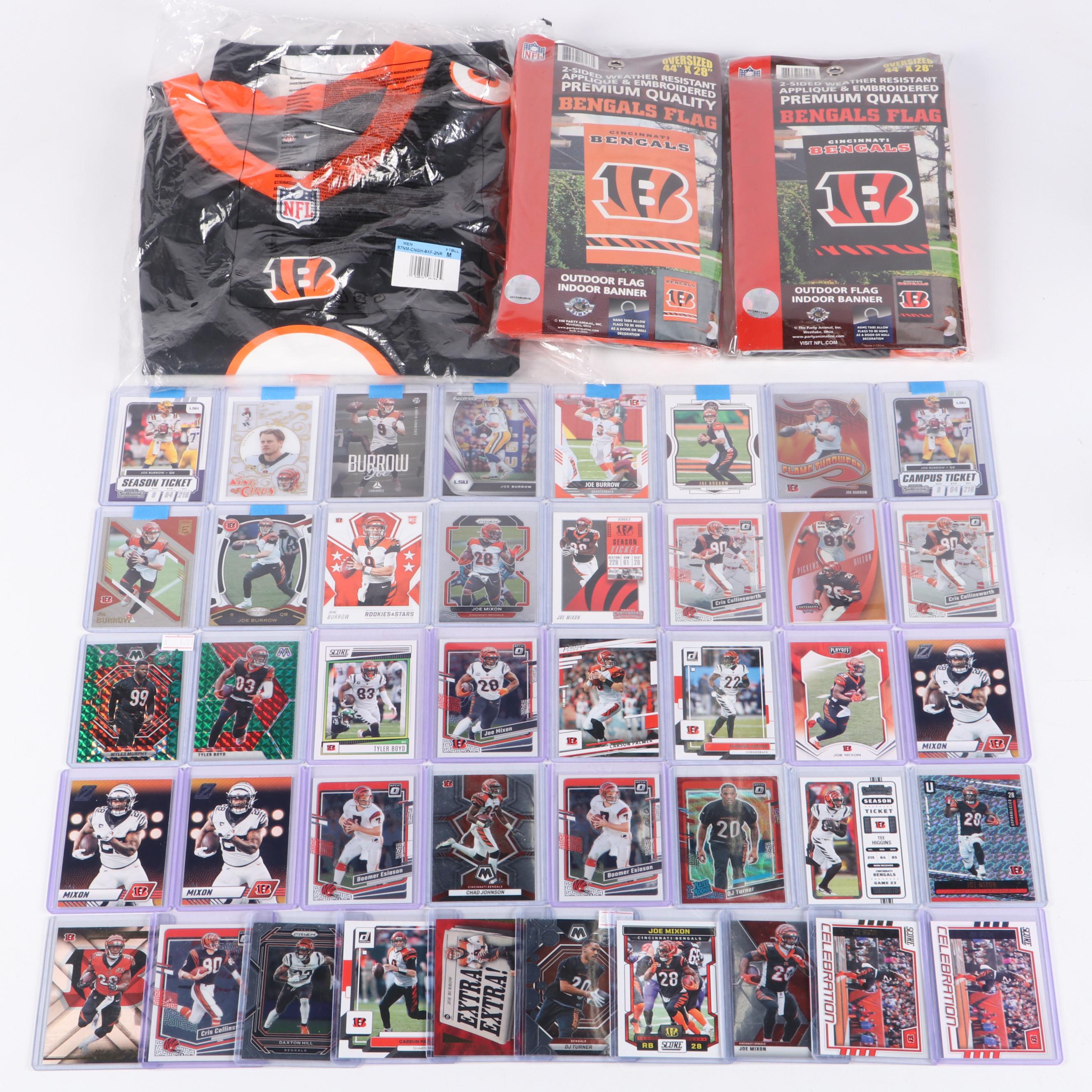 Cincinnati Bengals Football Cards with Flags and Joe Burrow Jersey