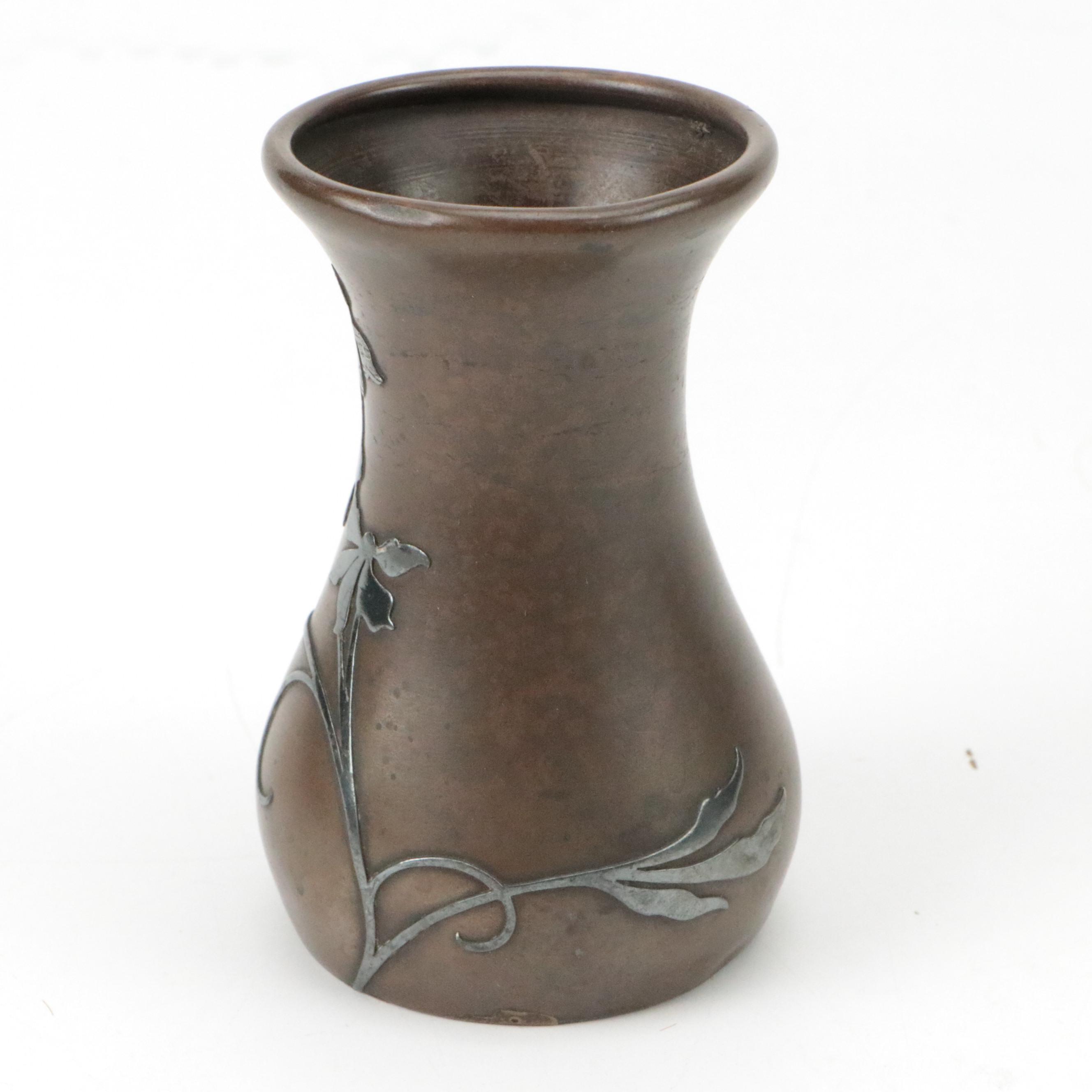 Arts and Crafts Heintz Art Metal Sterling Over Bronze Bud Vase