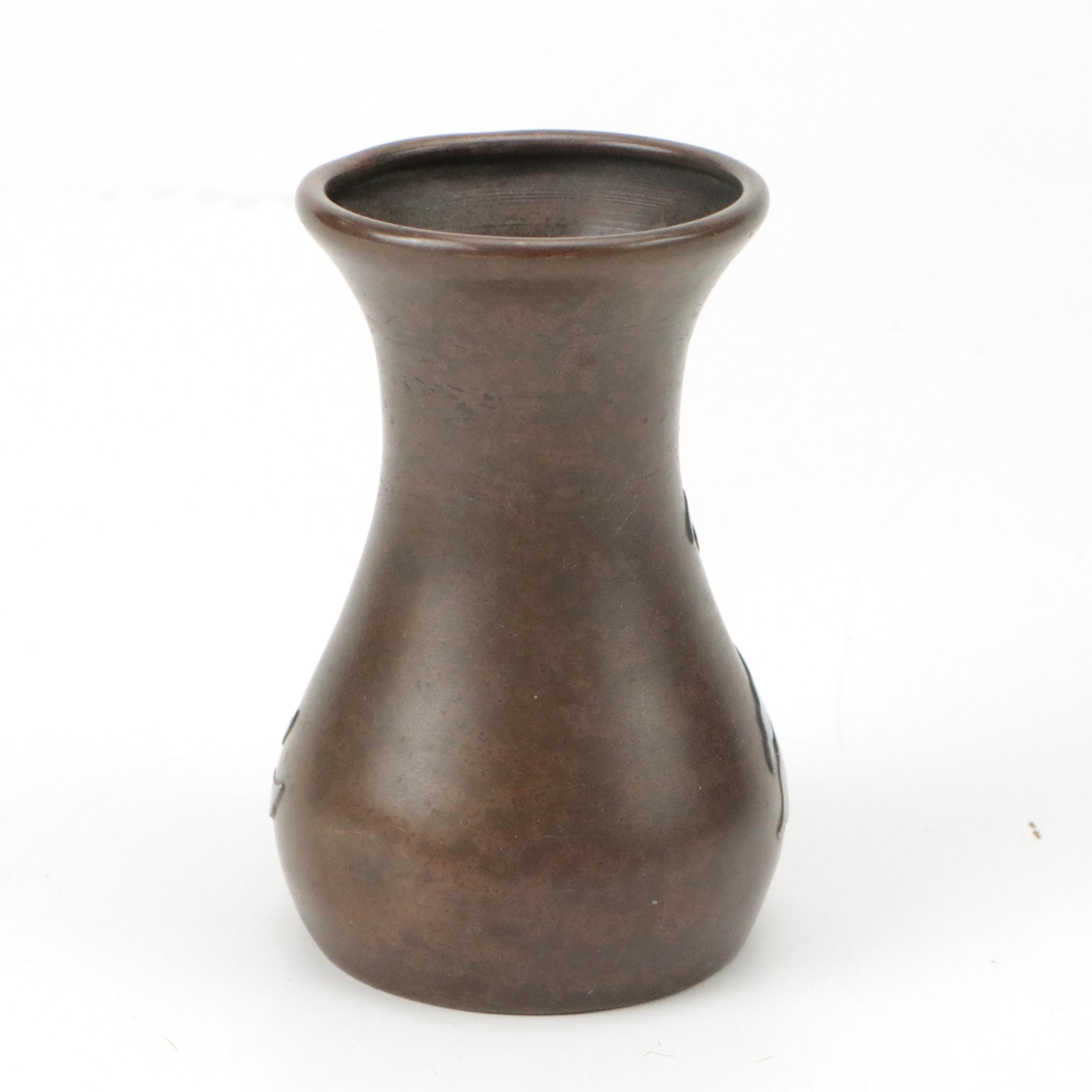 Arts and Crafts Heintz Art Metal Sterling Over Bronze Bud Vase