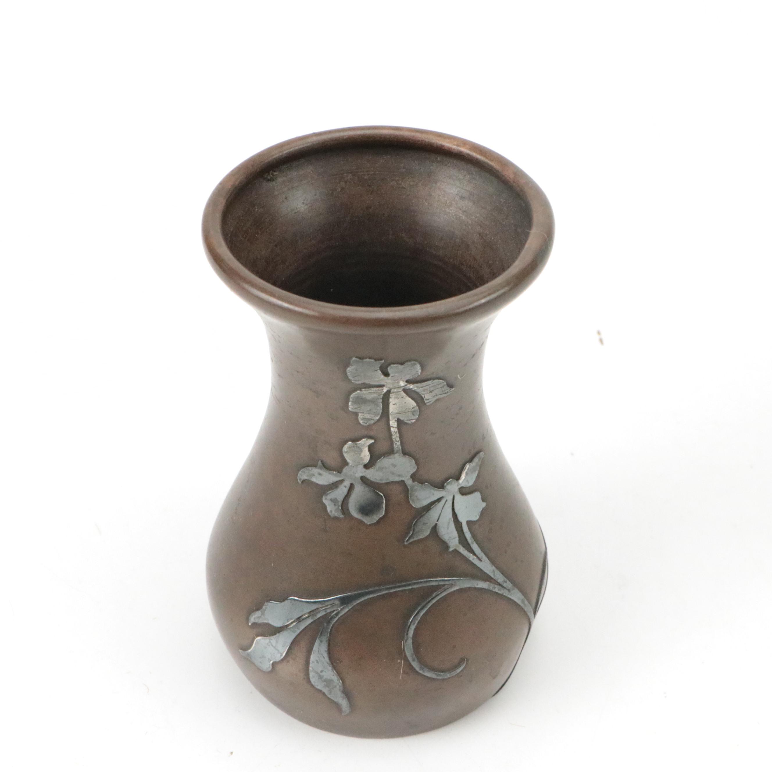 Arts and Crafts Heintz Art Metal Sterling Over Bronze Bud Vase