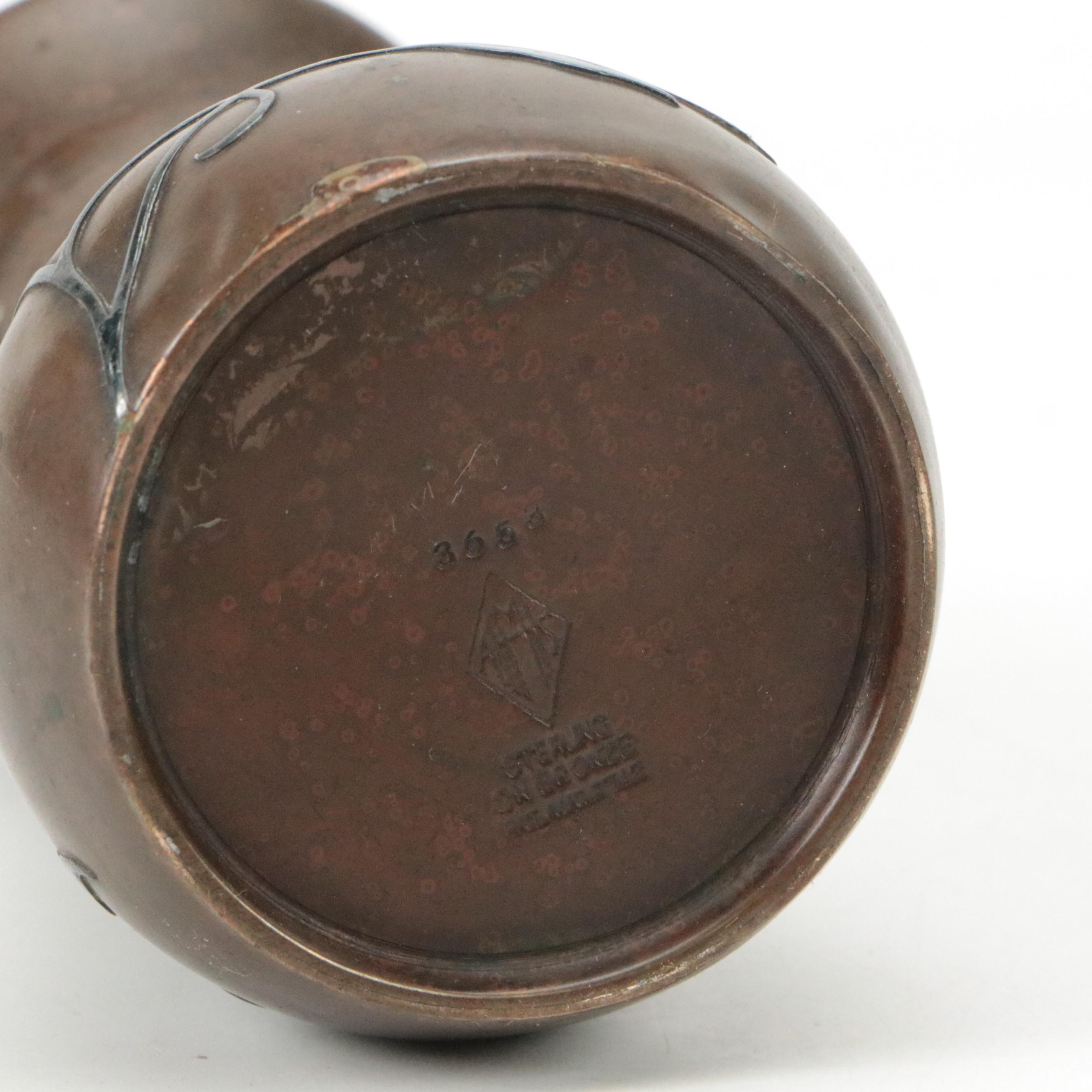 Arts and Crafts Heintz Art Metal Sterling Over Bronze Bud Vase