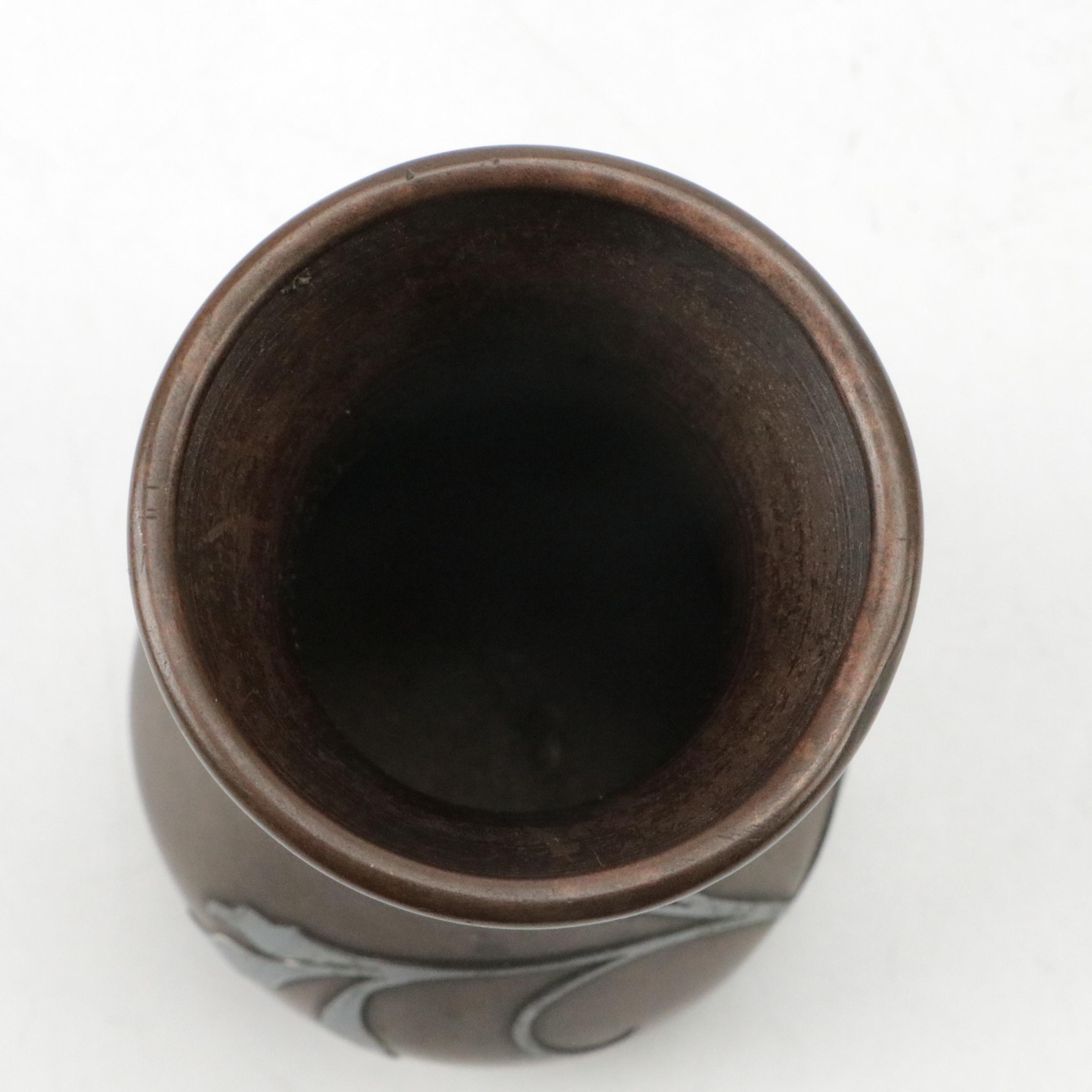 Arts and Crafts Heintz Art Metal Sterling Over Bronze Bud Vase